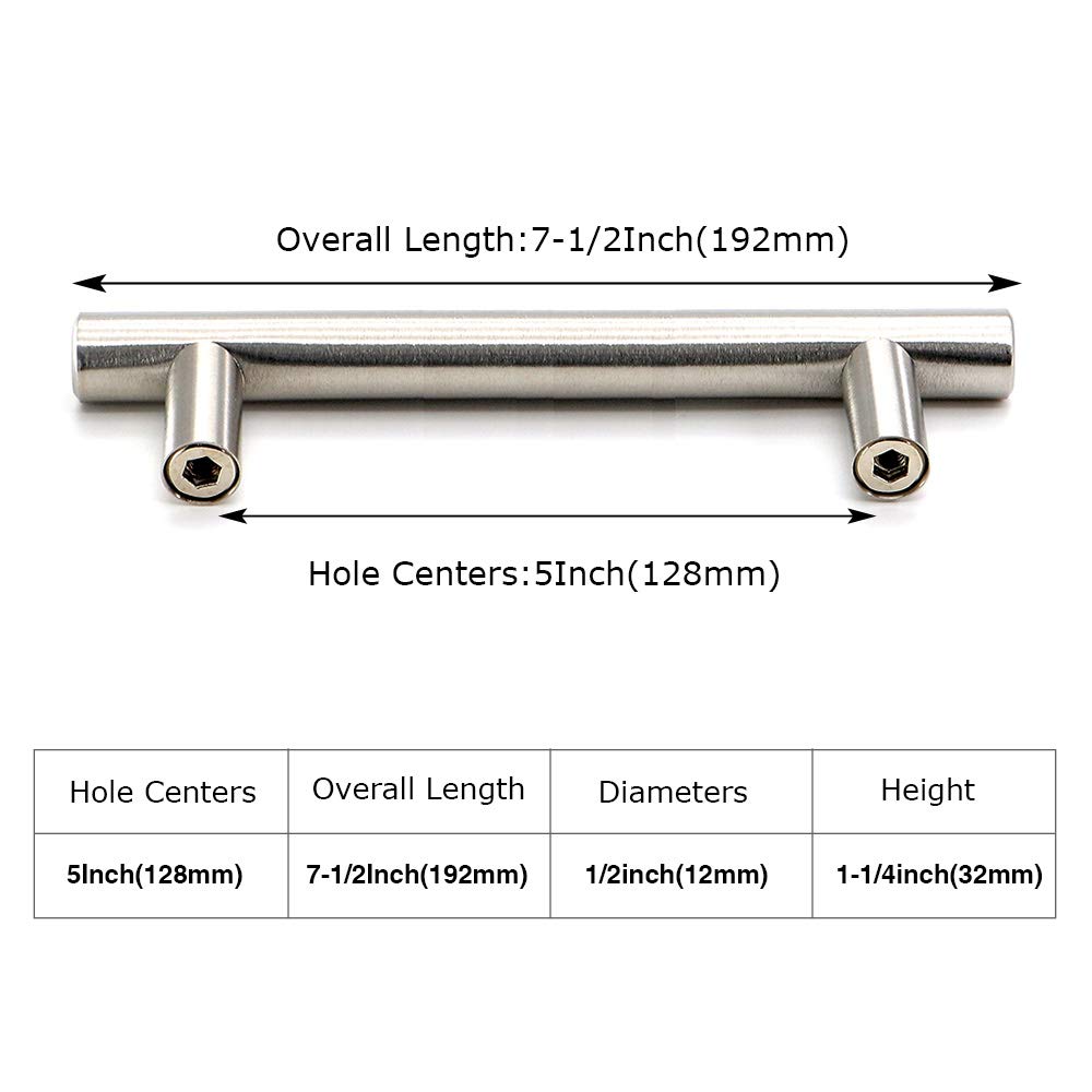 25 Pack Brushed Nickel Cabinet Handles - 5 Inch Hole Center Round Bar Drawer Pulls HD201SN | Stainless Steel Kitchen Cupboard Handles for Modern Home & Office Cabinetry (Set of 25) - Perfect for Kitchen Remodel, Bathroom Vanity & Furniture Upgrade