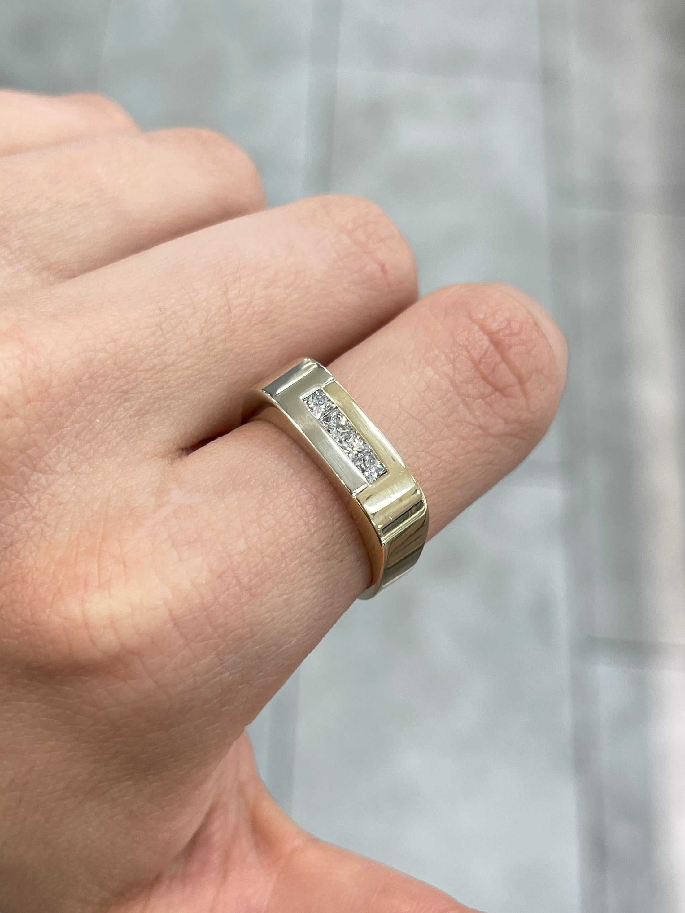 0.45pts Princess Cut Diamond Pinky Ring for Men - Two Tone 14K Gold - Perfect for Weddings, Gifts & Special Occasions