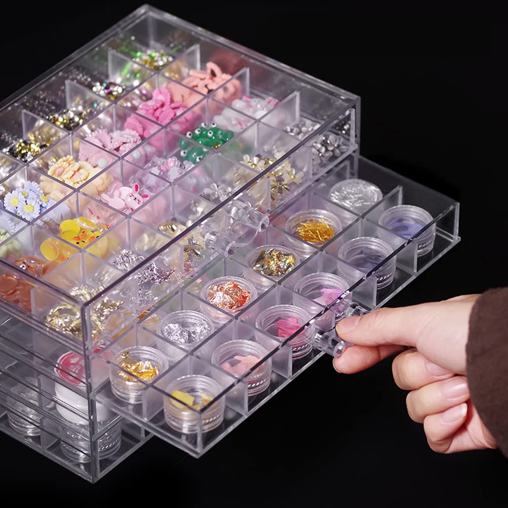 72 Grids Clear Acrylic Storage Box with 3 Drawers - Transparent Craft Organizer for Art Supplies, Painting Tools, Nail Tips, Beads, Earrings & Jewelry | Perfect for DIY Projects, Home Office & Craft Room Organization