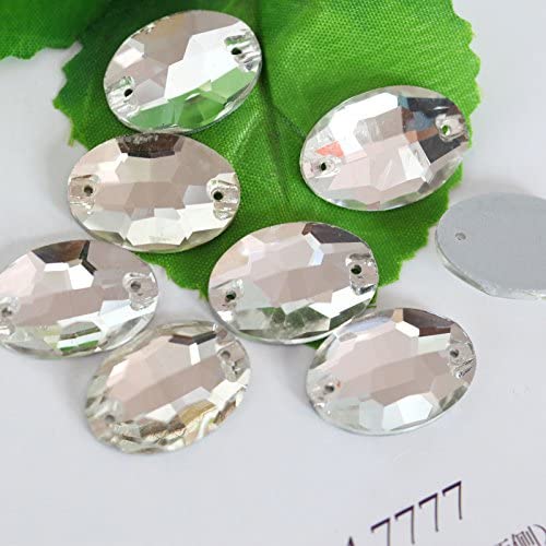 STORE99® 28pcs 13x18mm Oval Clear Crystal Flatback Rhinestones - Sew On Glass Strass Stones for Dresses, Costumes & DIY Crafts (Y1044) | Perfect for Evening Gowns, Bridal Wear & Fashion Accessories