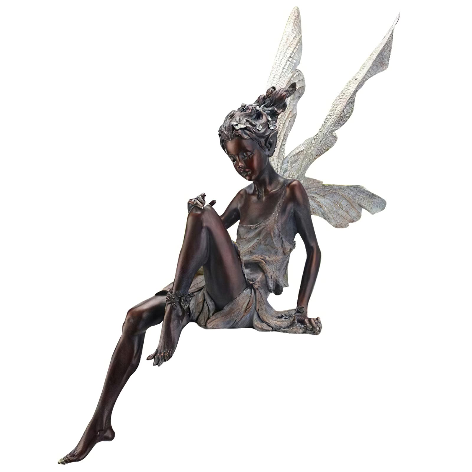 TOMYEUS Resin Sitting Fairy Statue - 18cm Brown Garden Figurine for Outdoor Decor, Porch Sculpture & Yard Landscaping | Perfect for Fairy Gardens, Patio Decorations & Backyard Ornaments