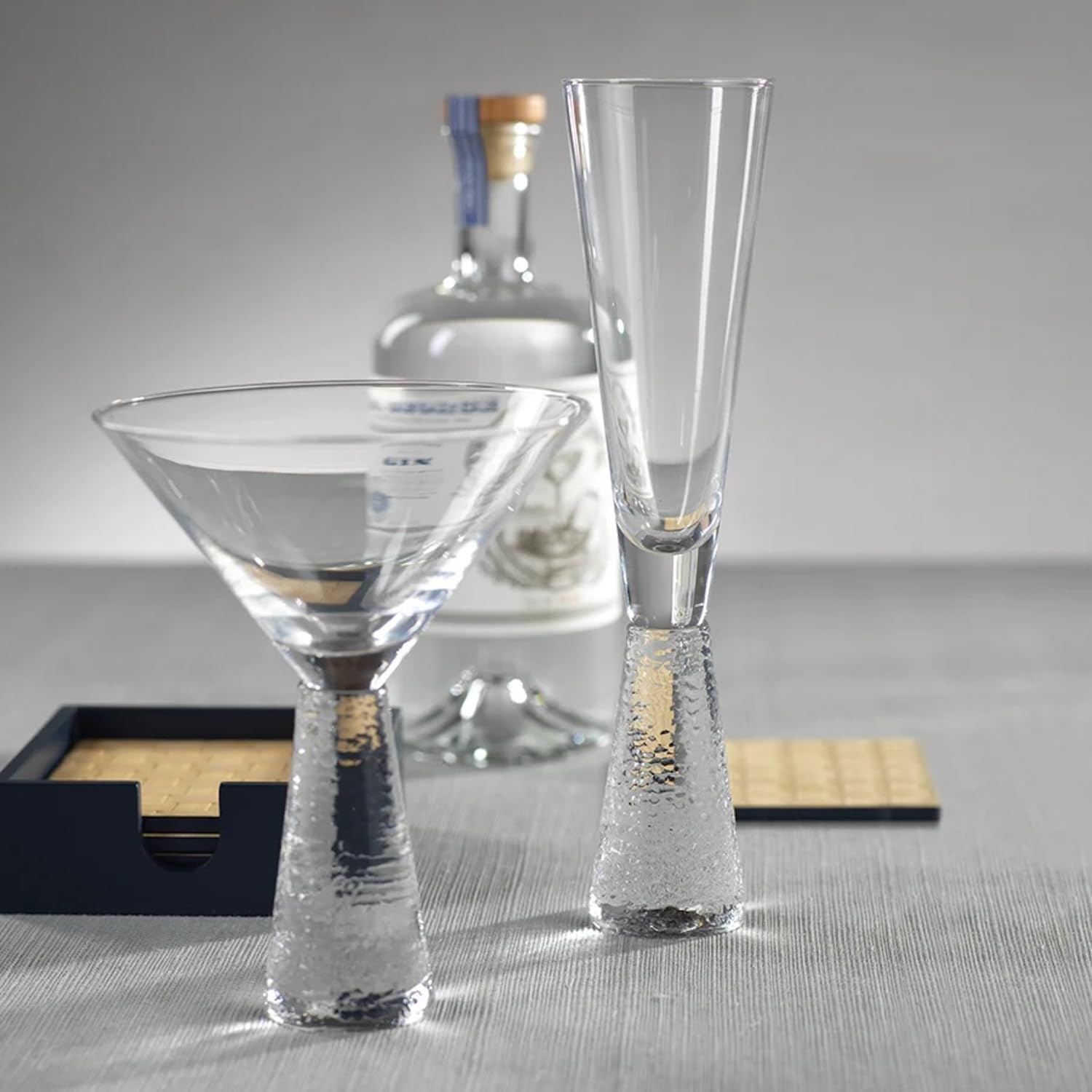 Zodax Livogno Martini Glass Set of 4 - Elegant Hammered Stem Cocktail Glasses for Martini, Cosmopolitan & Margarita - Perfect for Home Bars, Parties & Wedding Receptions