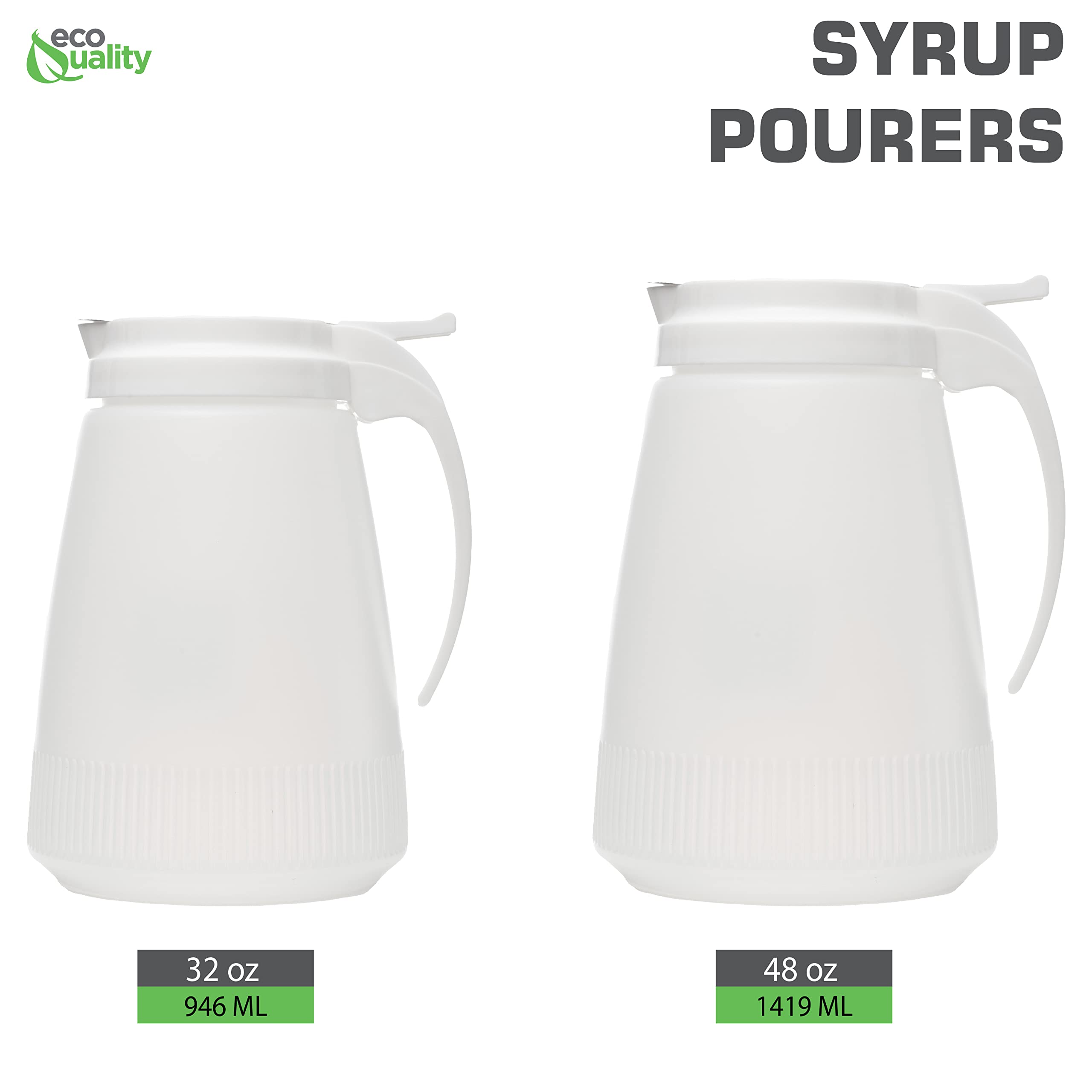 [8 Pack] 32oz Plastic Syrup Dispenser with Lid & Stainless Steel Slide Cover - Leakproof Honey, Sugar, Coffee Syrup Dispenser for Restaurants, Coffee Shops, Home Kitchen - BPA-Free Food Grade Container (32 Ounce) - Perfect for Pancake Toppings, Bubble Tea, Iced Coffee & Dessert Making