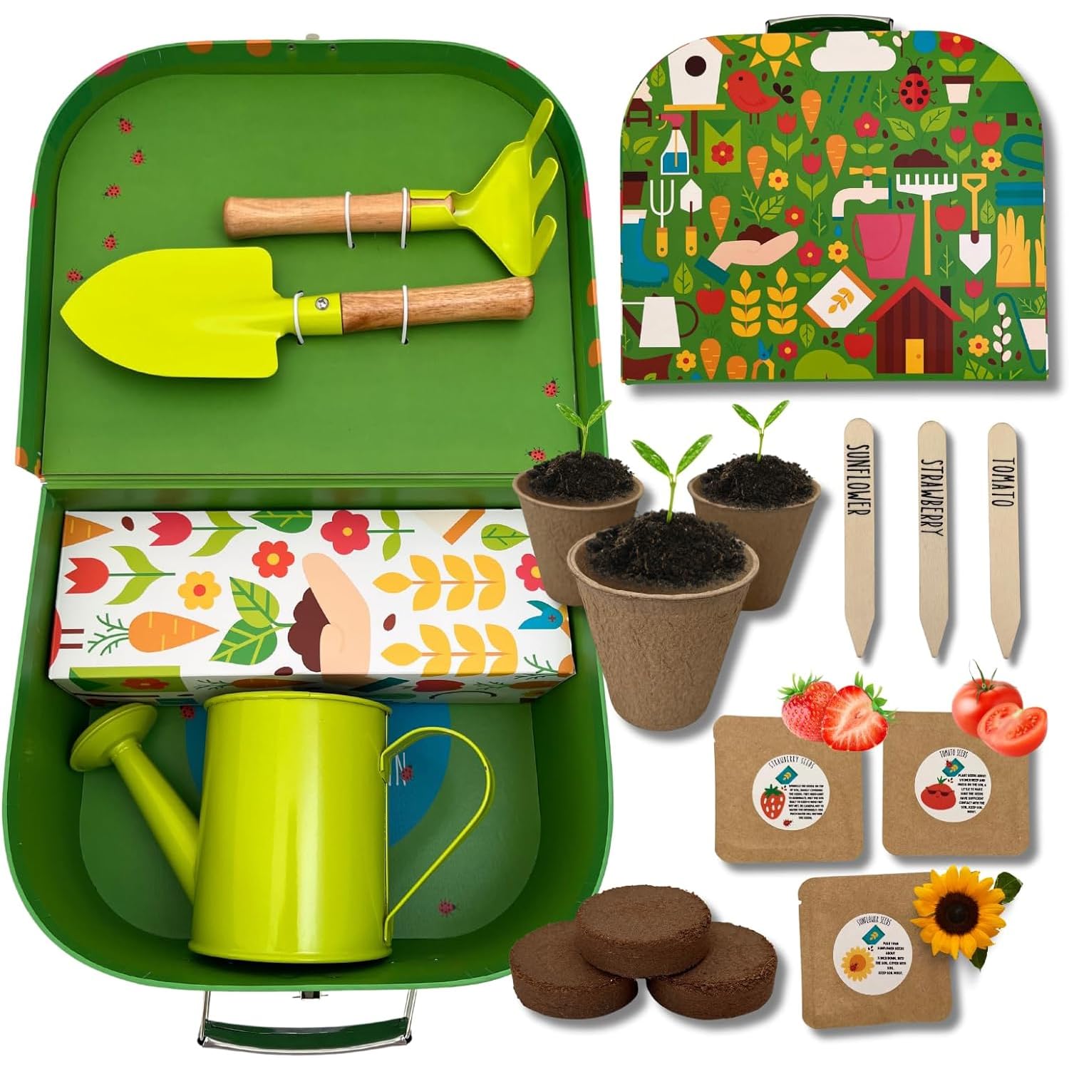**15-Piece Kids Gardening Kit with Rake, Shovel & Watering Can – Toddler Gardening Tools Set with Seeds – Educational Outdoor Toys for Children – Perfect for Backyard Fun & Learning Activities**