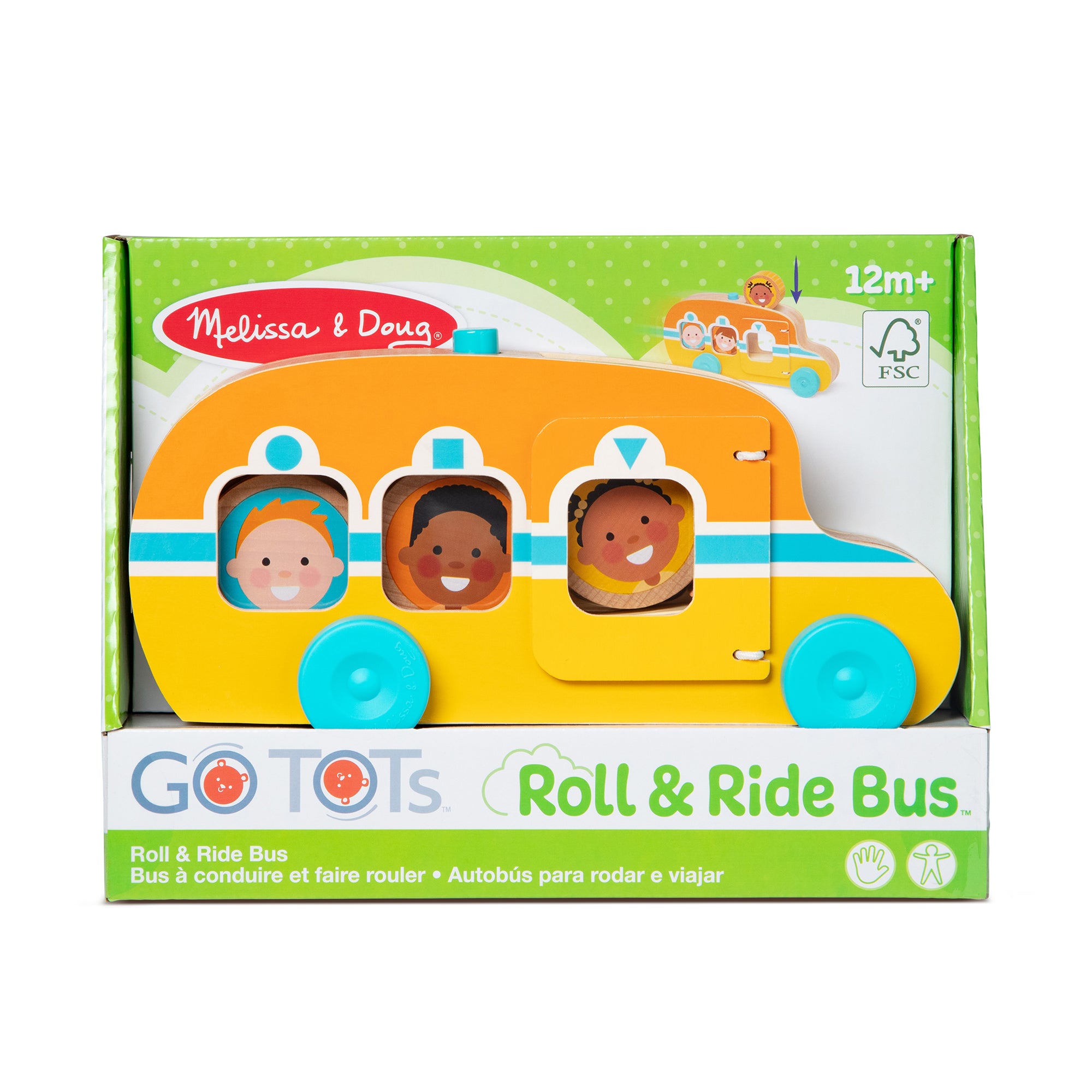 GO Tots Roll & Ride Bus - Toddler Push Toy with Lights & Sounds, Perfect for Indoor & Outdoor Play - Best Gift for 1-3 Year Old Kids