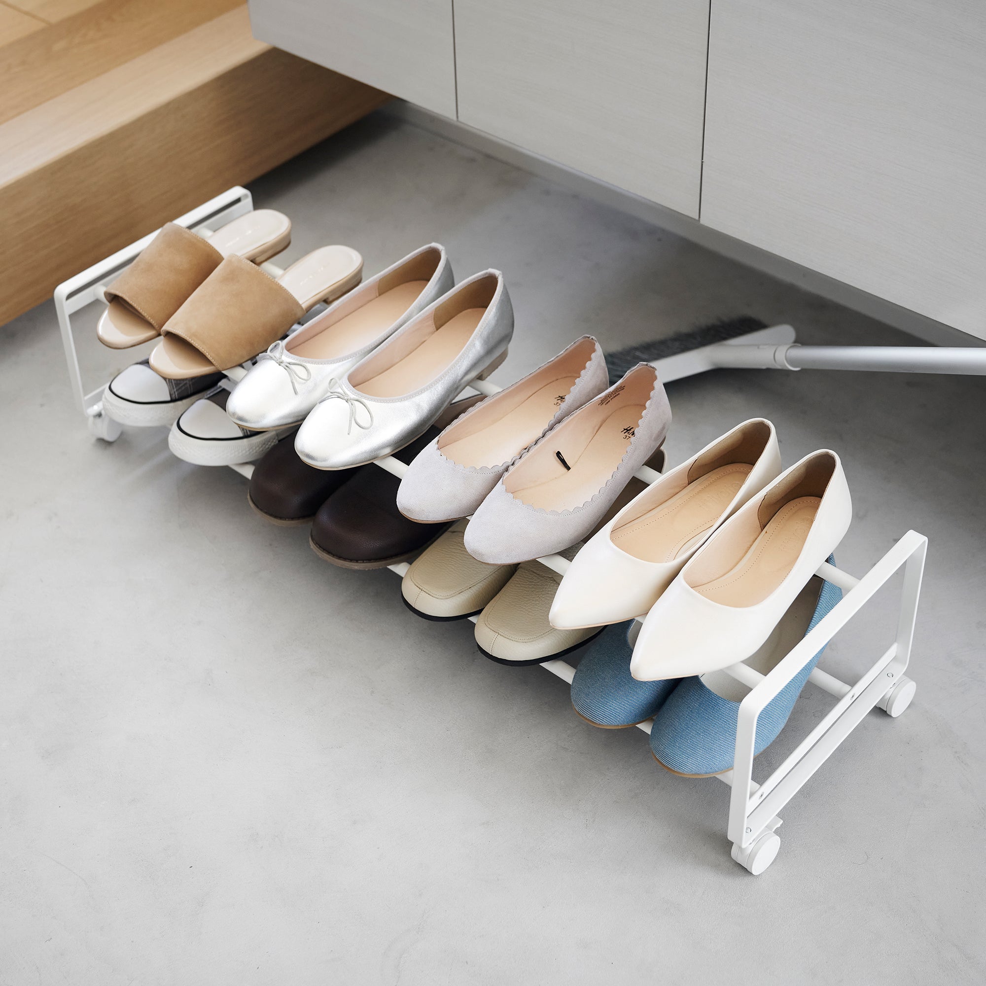 2-Tier Rolling Shoe Rack with Wheels - Sturdy Steel Space-Saving Organizer for Entryway, Closet, or Bedroom Storage