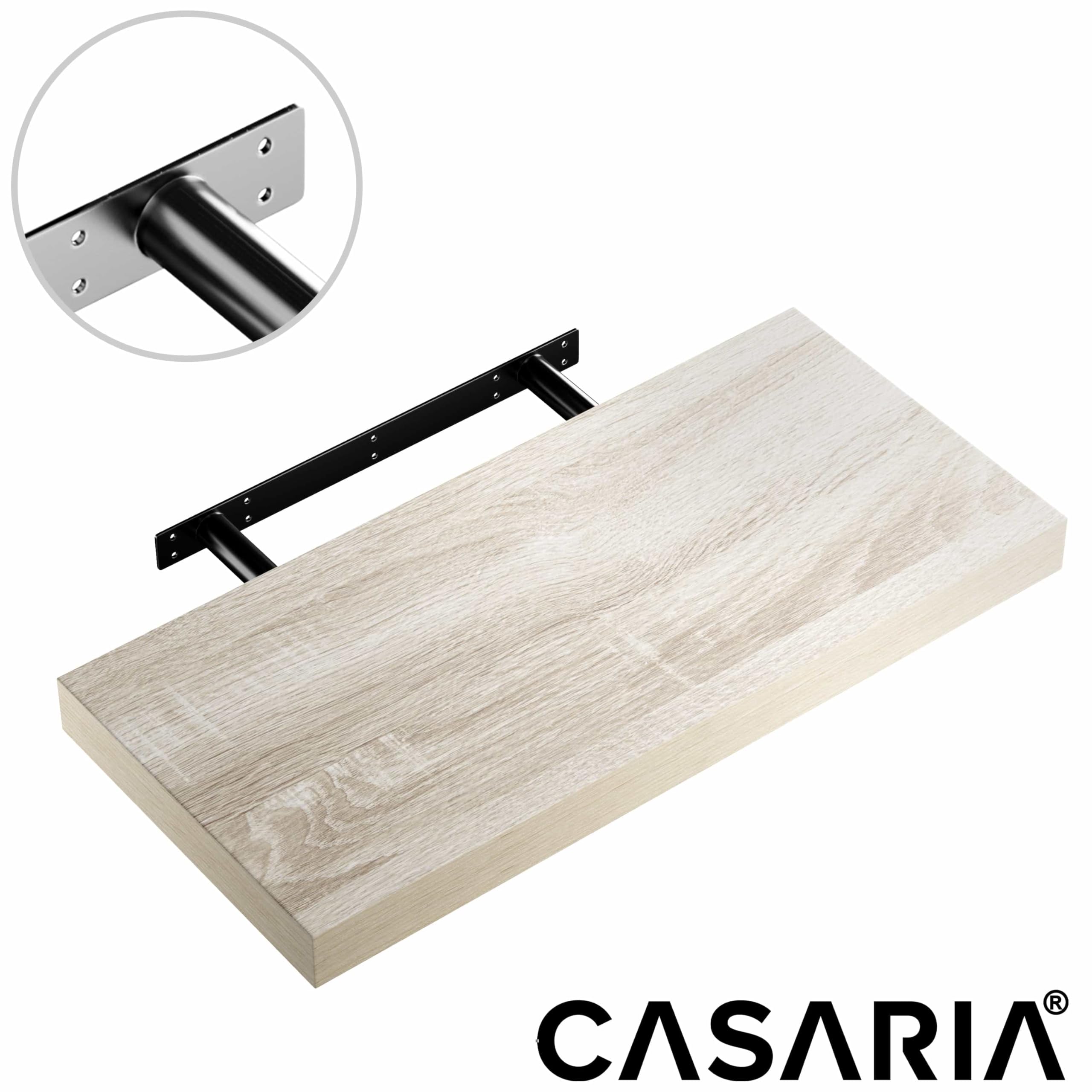 CASARIA® Set of 2 Floating Shelves 50cm x 23cm - Matt Grey MDF Wall Shelves with Hidden Brackets | 38mm Thick, 15kg Load Capacity | Perfect for Living Room, Kitchen, Bedroom & Office Storage & Decor