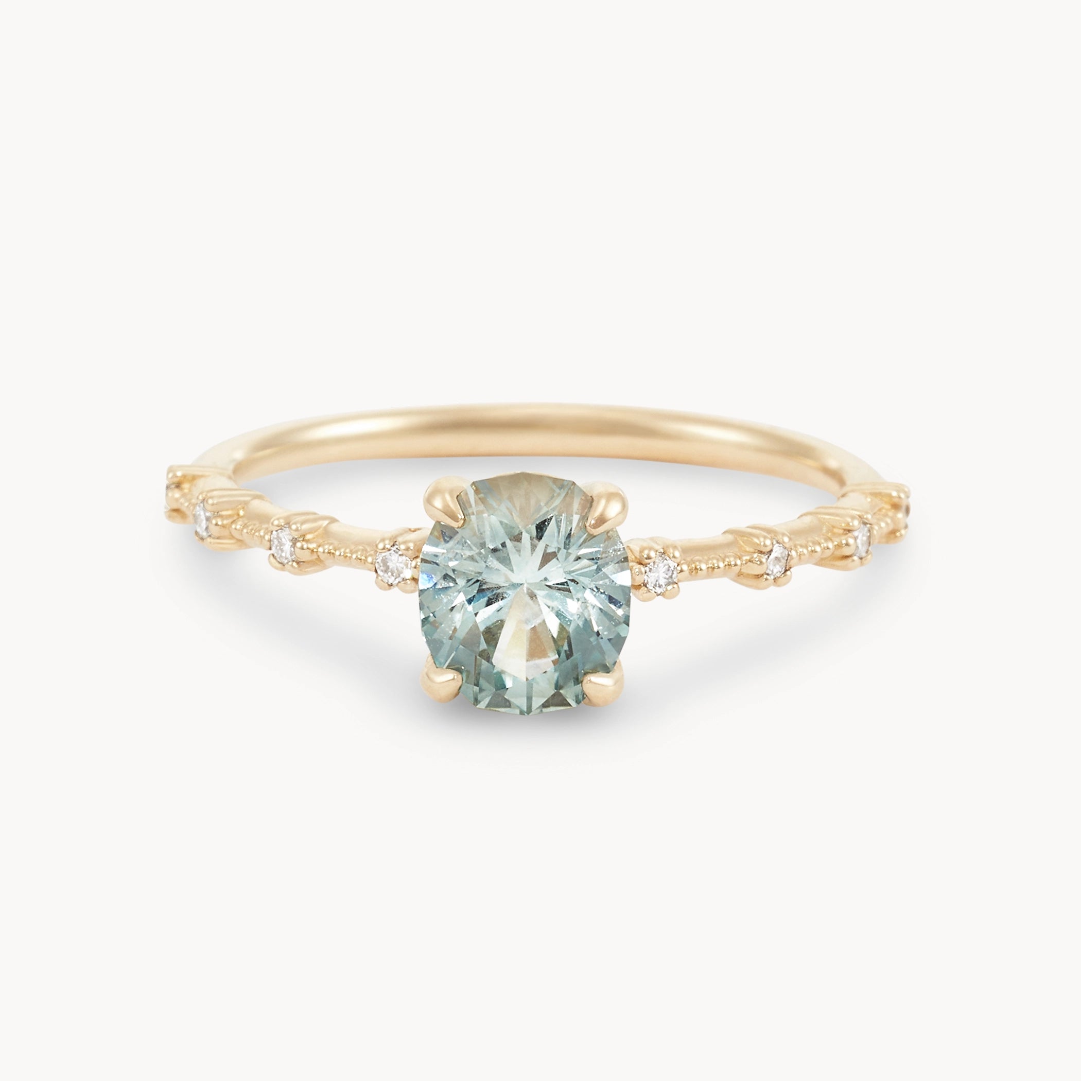 14K Yellow Gold Ring with Pale Mint Green Oval Sapphire - Unique One of a Kind Jewelry for Women | Perfect for Weddings, Anniversaries & Special Occasions