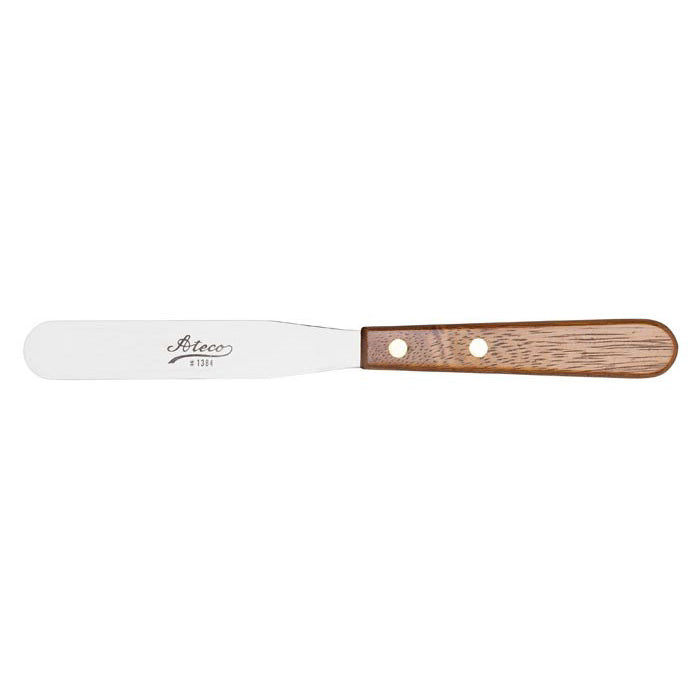Ateco 1384 Wooden Handle Pastry Spatula - 4 Inch Stainless Steel Blade for Baking, Cake Decorating & Icing - Ideal for Professional Chefs & Home Bakers
