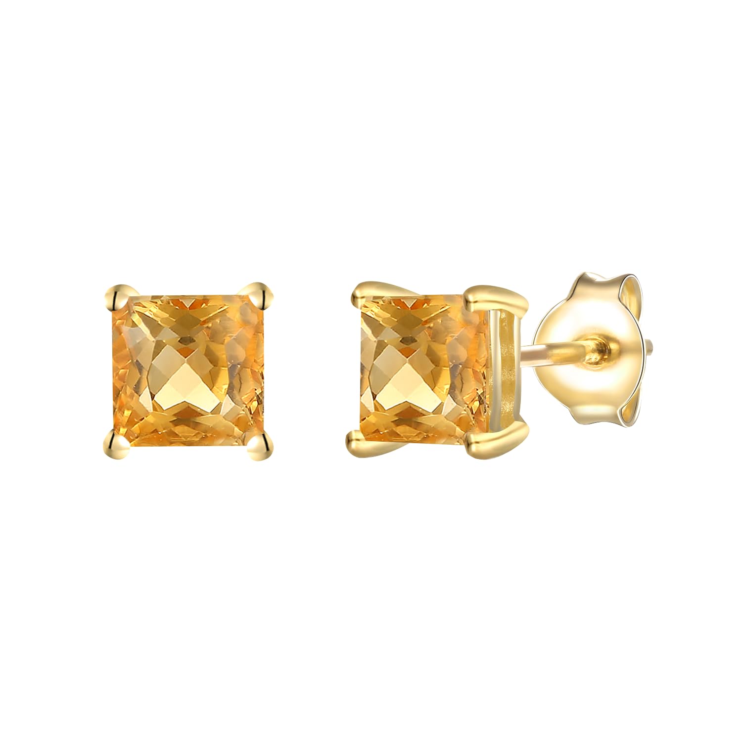 Square Gemstone Stud Earrings for Women - 14K Gold Plated & Rose Gold Plated Sterling Silver - 6mm Square Cut Earrings - Perfect for Everyday Wear, Office & Special Occasions