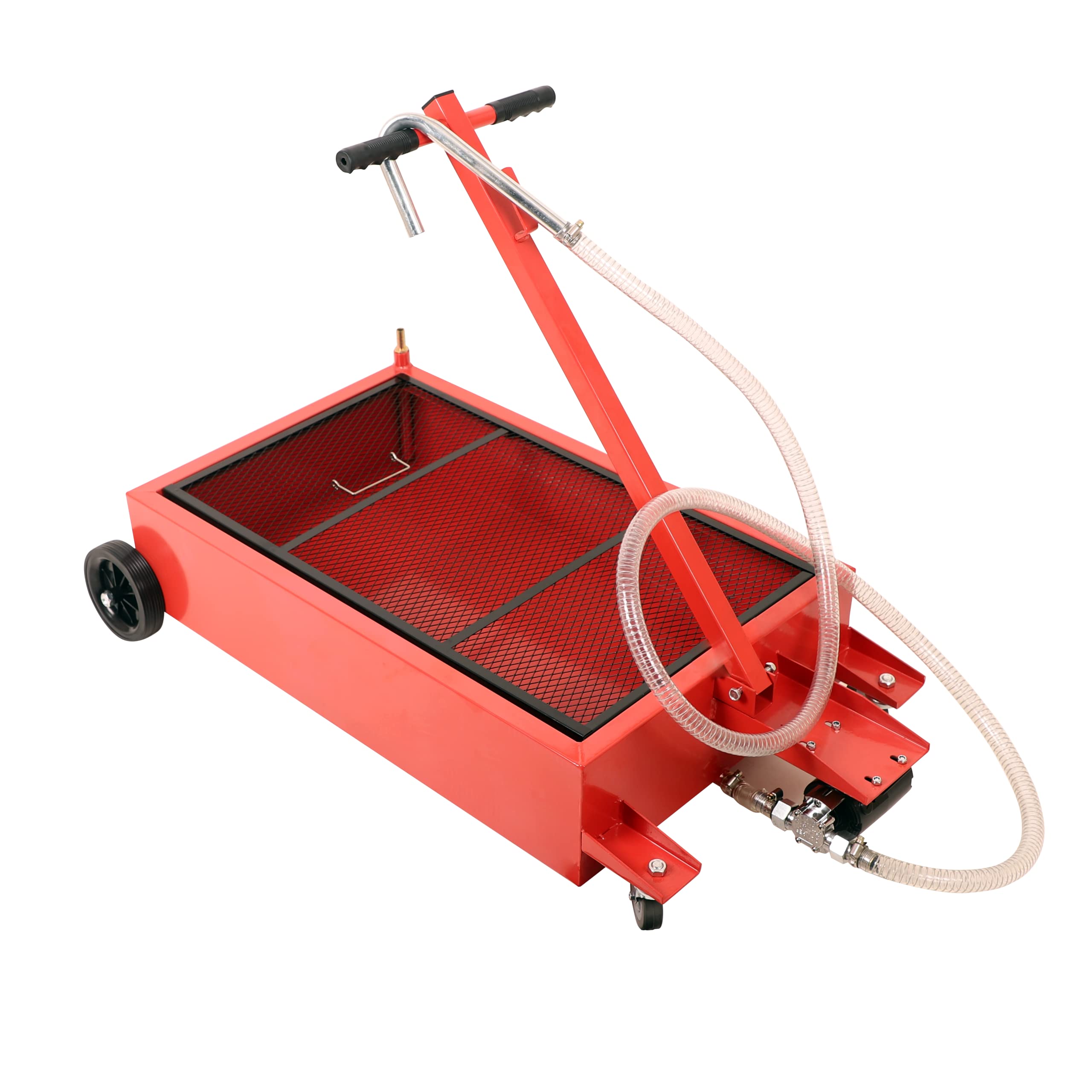 17 Gallon Low Profile Roll Around Oil Drain Pan with 110V Electric Pump & 8ft Hose - Heavy Duty Oil Change Kit for Trucks, Cars, SUVs (Red) - Ideal for DIY Mechanics & Professional Auto Shops
