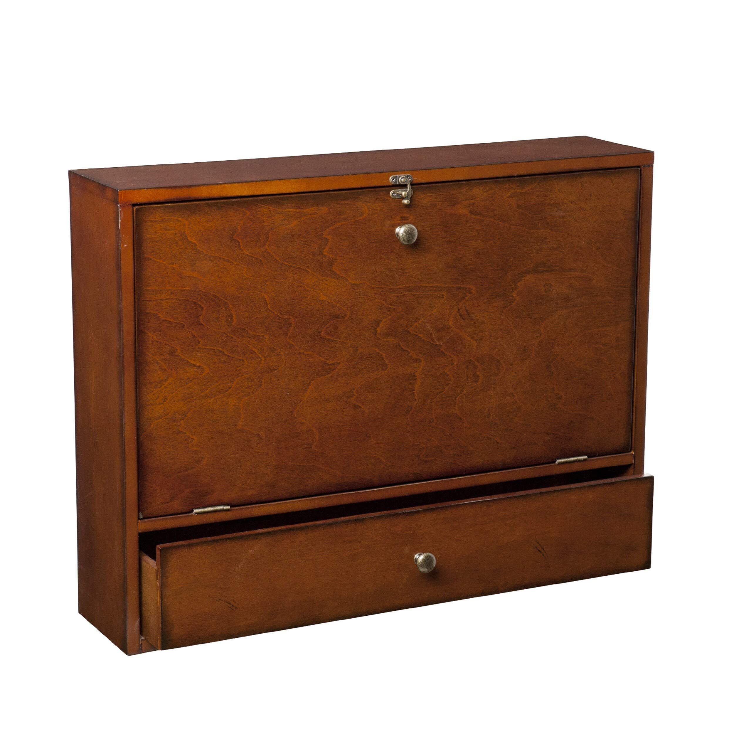 Brown Mahogany Wall-Mounted Laptop Desk with Drawers - Black, Blue, Gold, Green, Purple, Silver, White - MDF Wood & Metal Veneer Finish - Space-Saving Home Office & Small Apartment Workstation
