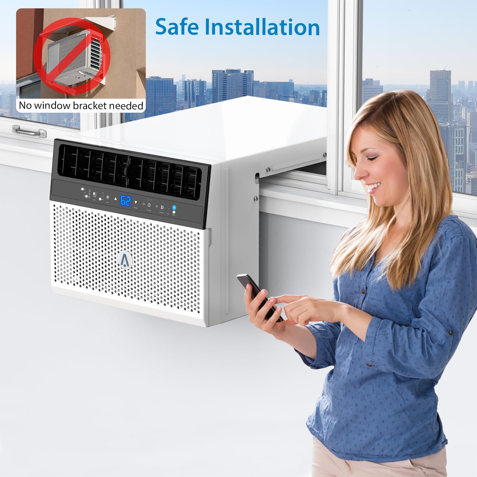 6000 BTU U-Shaped Window Air Conditioner - Cools Rooms Up to 269 Sq.Ft - 6 Cooling Modes, Remote Control & 24H Timer - Quiet Home AC Unit for Bedroom, Living Room & Office - Open Window Design for Fresh Air & Flexibility