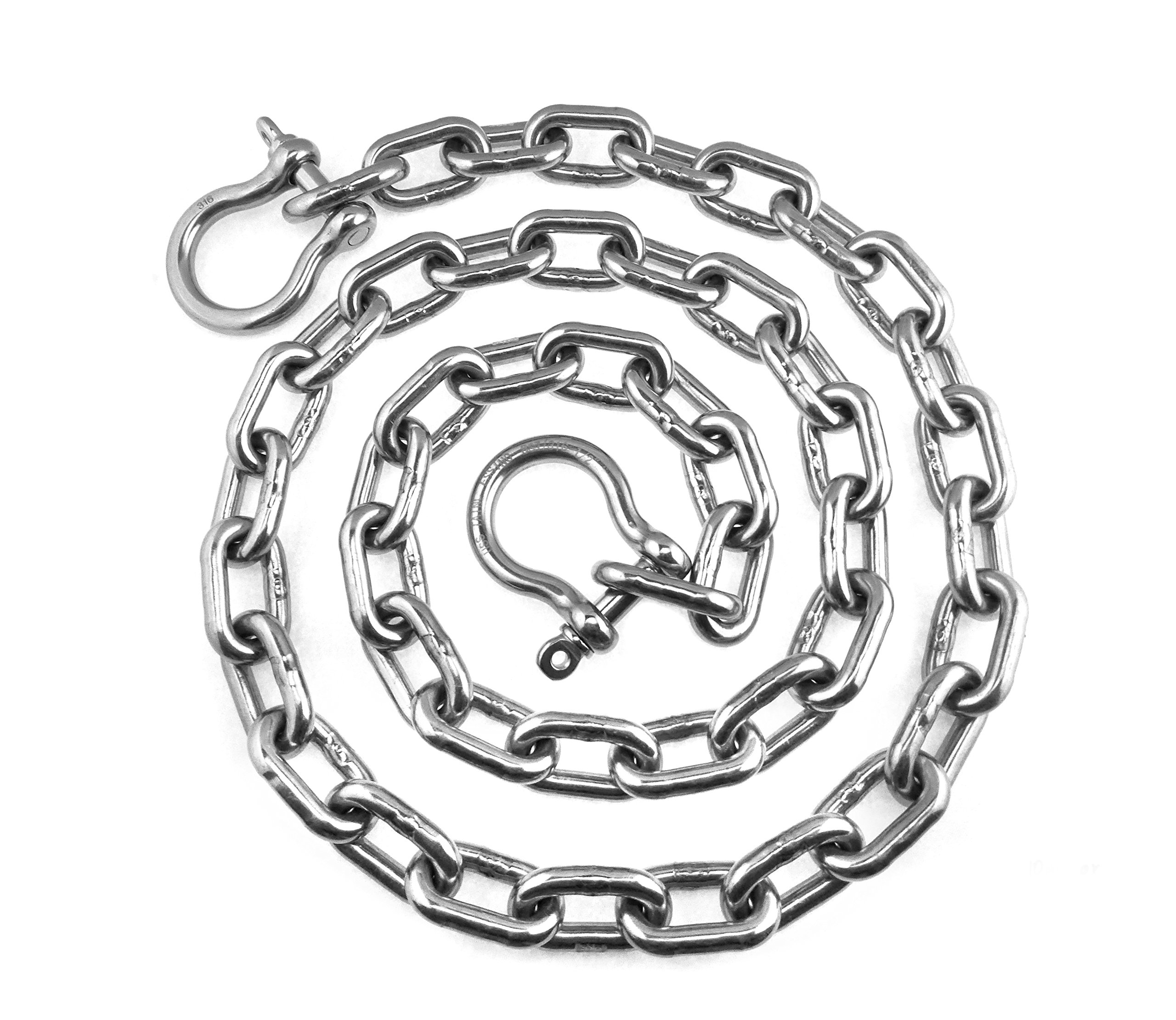 316 Stainless Steel Anchor Chain 13mm (1/2 Inch) x 6 Feet with Shackles - Marine Grade Boat Mooring for Yachts, Sailboats & Docking