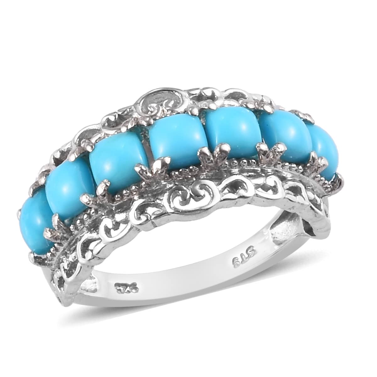 925 Sterling Silver Platinum Plated Blue Sleeping Beauty Turquoise Ring for Women - Size 8 | Valentine's Day, Wedding, Engagement, Anniversary & Mother's Day Jewelry Gift | Perfect for Everyday Wear, Special Occasions & Gift Giving