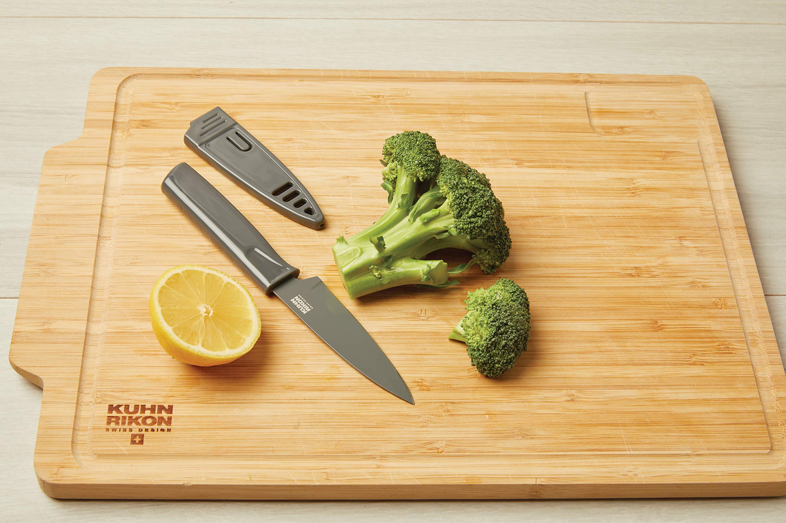 Kuhn Rikon 4-inch Straight Paring Knife with Safety Sheath - 10.16cm Sharp Blade for Kitchen, Cooking & Food Prep - Perfect for Peeling, Slicing Fruits & Vegetables (Black)
