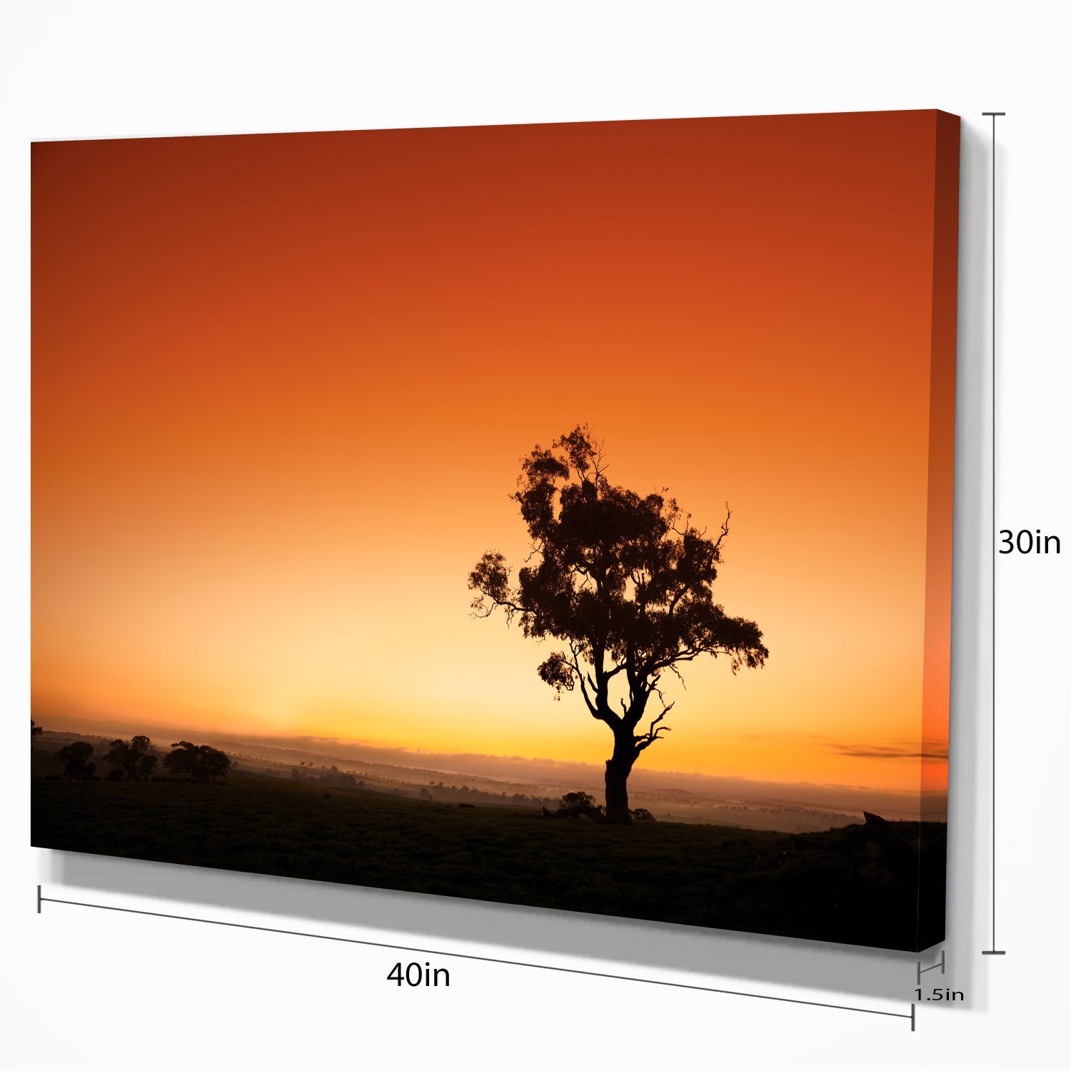 Extra Large Sunrise Landscape Wall Art with Lonely Tree - Modern Home Decor for Living Room, Bedroom & Office