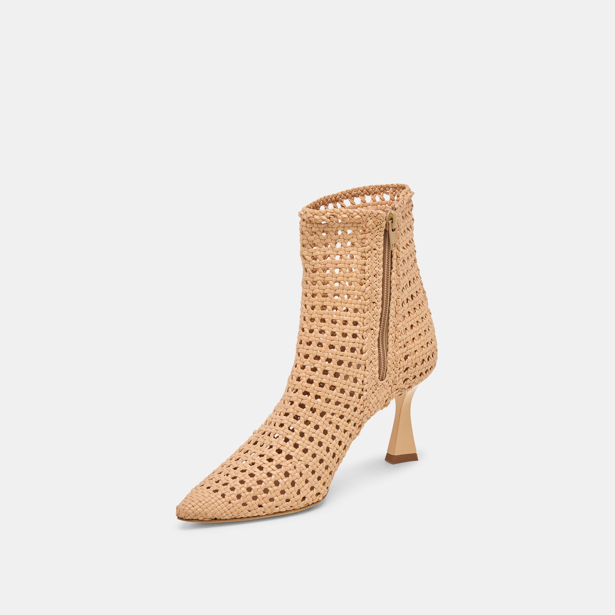 LONNI Women's Light Tan Woven Leather Booties - Comfortable Ankle Boots for Fall & Winter Fashion, Office Wear & Casual Outings