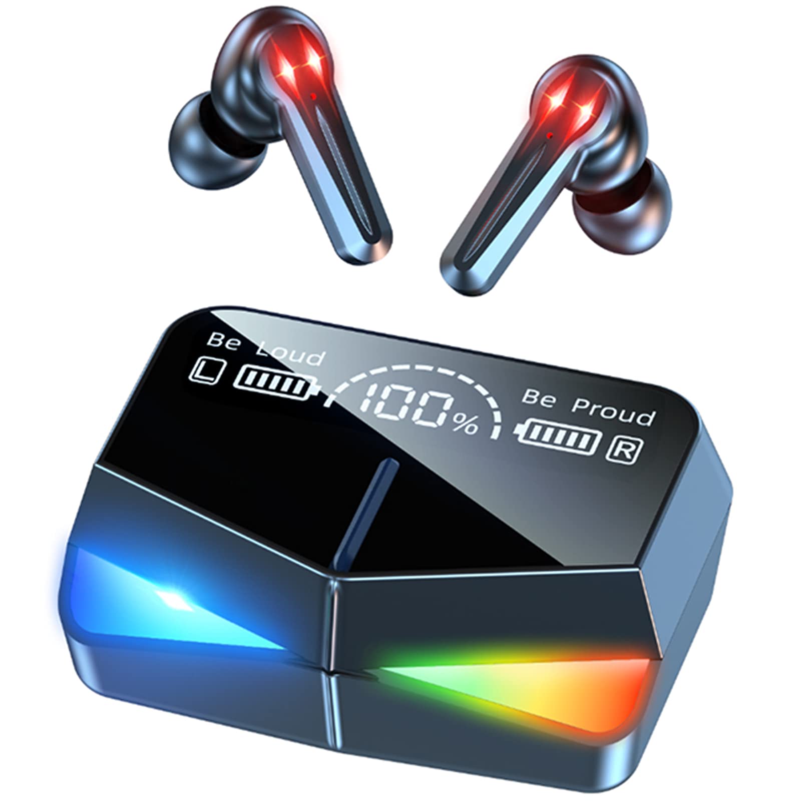 Wireless Gaming Earbuds with Microphone - Bluetooth 5.0 Noise Cancelling Headphones, 65ms Low Latency, 30H Playtime, IPX7 Waterproof, USB-C Charging, Touch Control LED Earphones for PC/PS5/Mobile Gaming - Perfect for Esports, Streaming & Work Calls