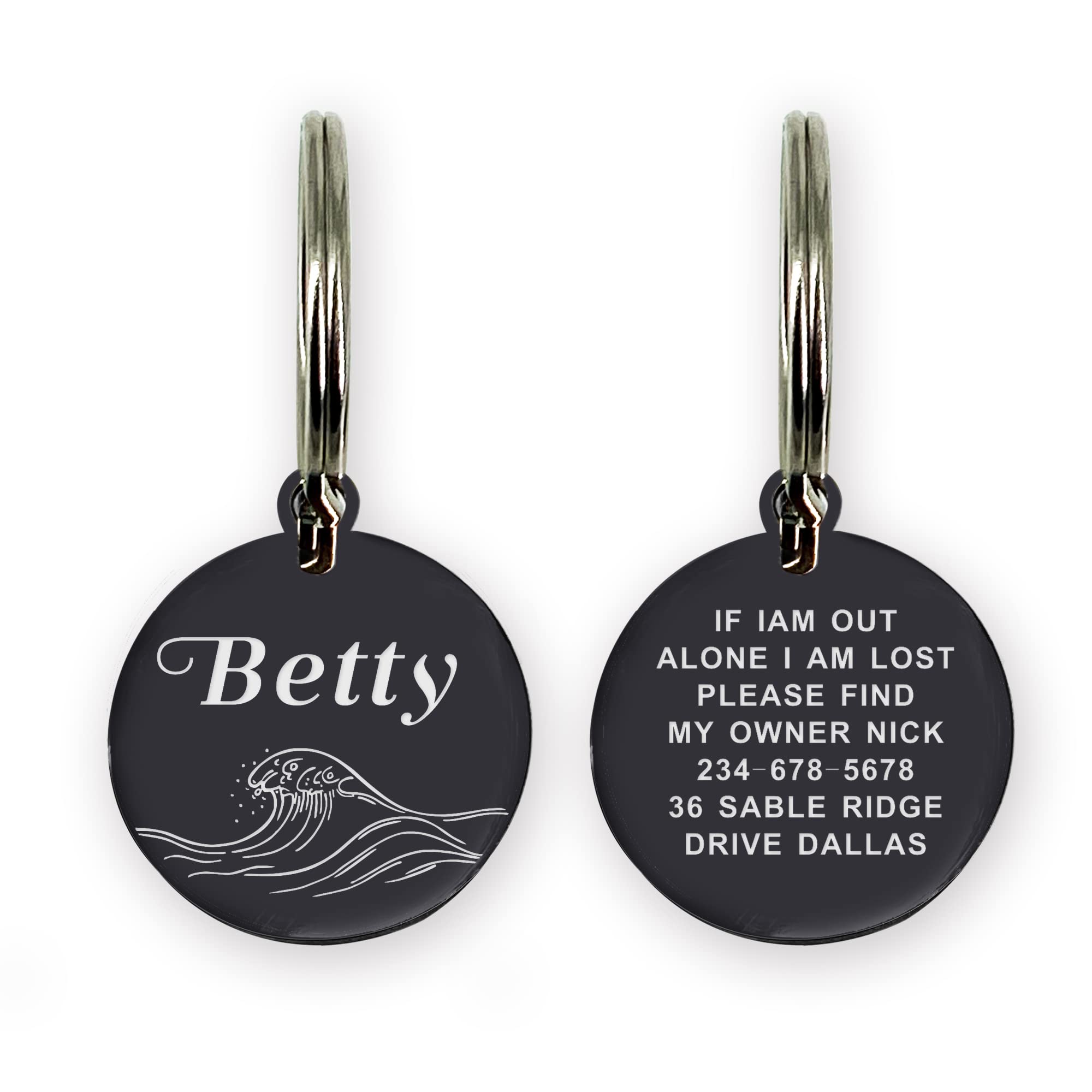 Personalized Stainless Steel Dog & Cat ID Tags - Custom Engraved Pet Name Tags for Collars - 4 Colors, 4 Designs & 2 Sizes (Black) - Perfect for Daily Walks, Travel & Pet Safety Identification