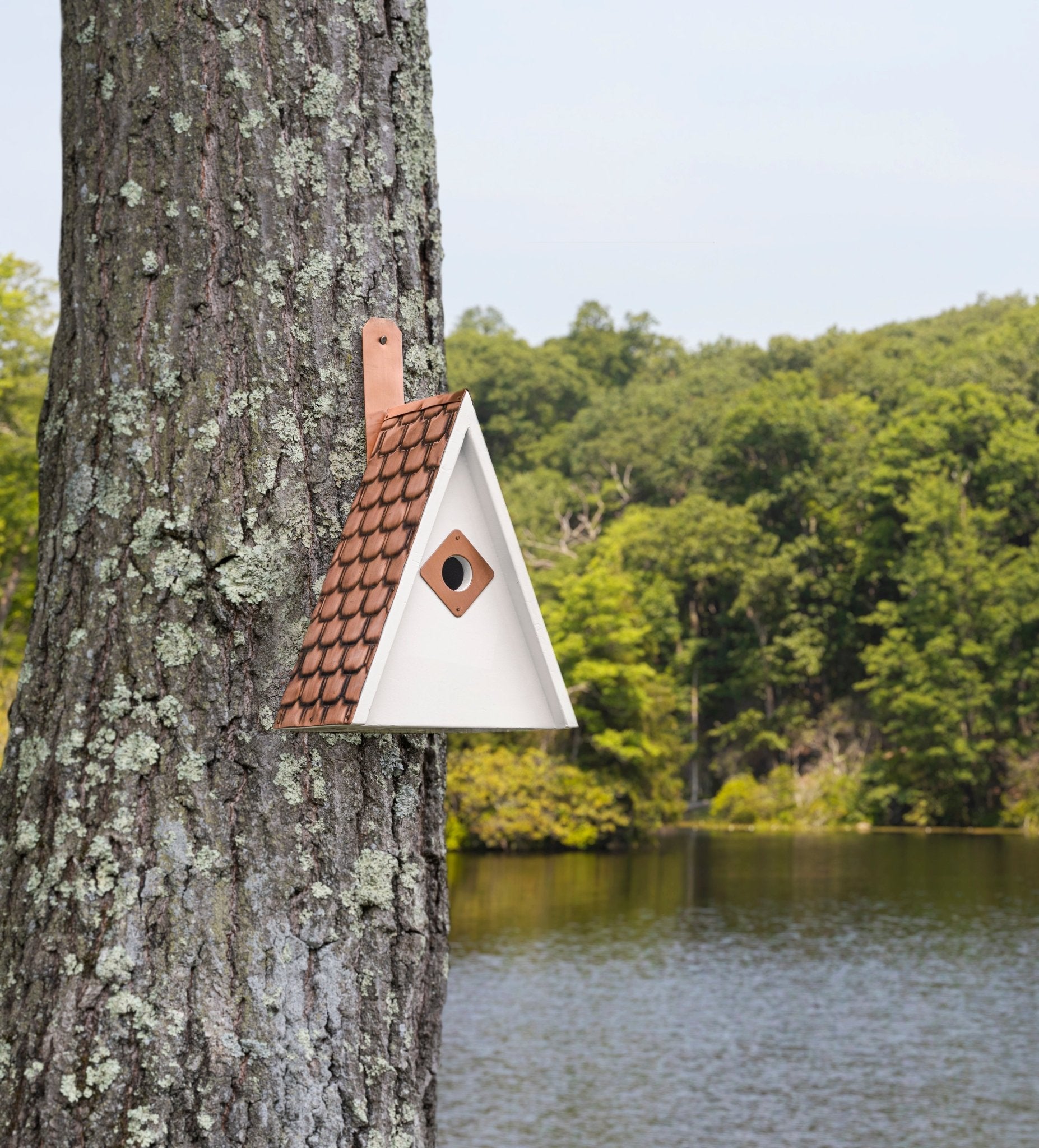 Swiss Chalet Style Bird House with Shingled Copper Roof - Handcrafted Garden Decor for Outdoor Bird Watching & Backyard Decoration