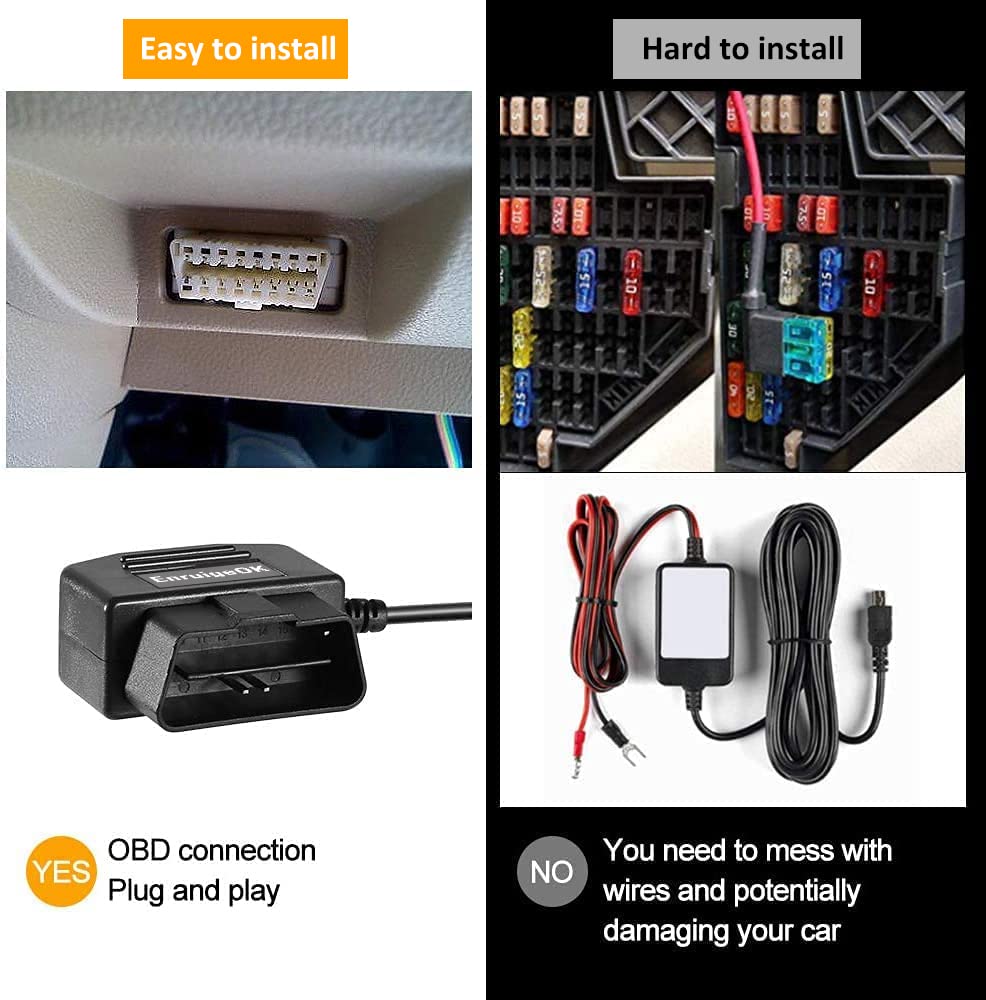 Universal OBD OBD2 Power Cable for Dash Camera - 24/7 Surveillance & Acc Mode with Switch Button, 3Pin OBDII Adapter Hardwire Charger (12-26V to 5V 2.5A) USB-C Port - Perfect for Continuous Car Recording & Parking Mode (Black)