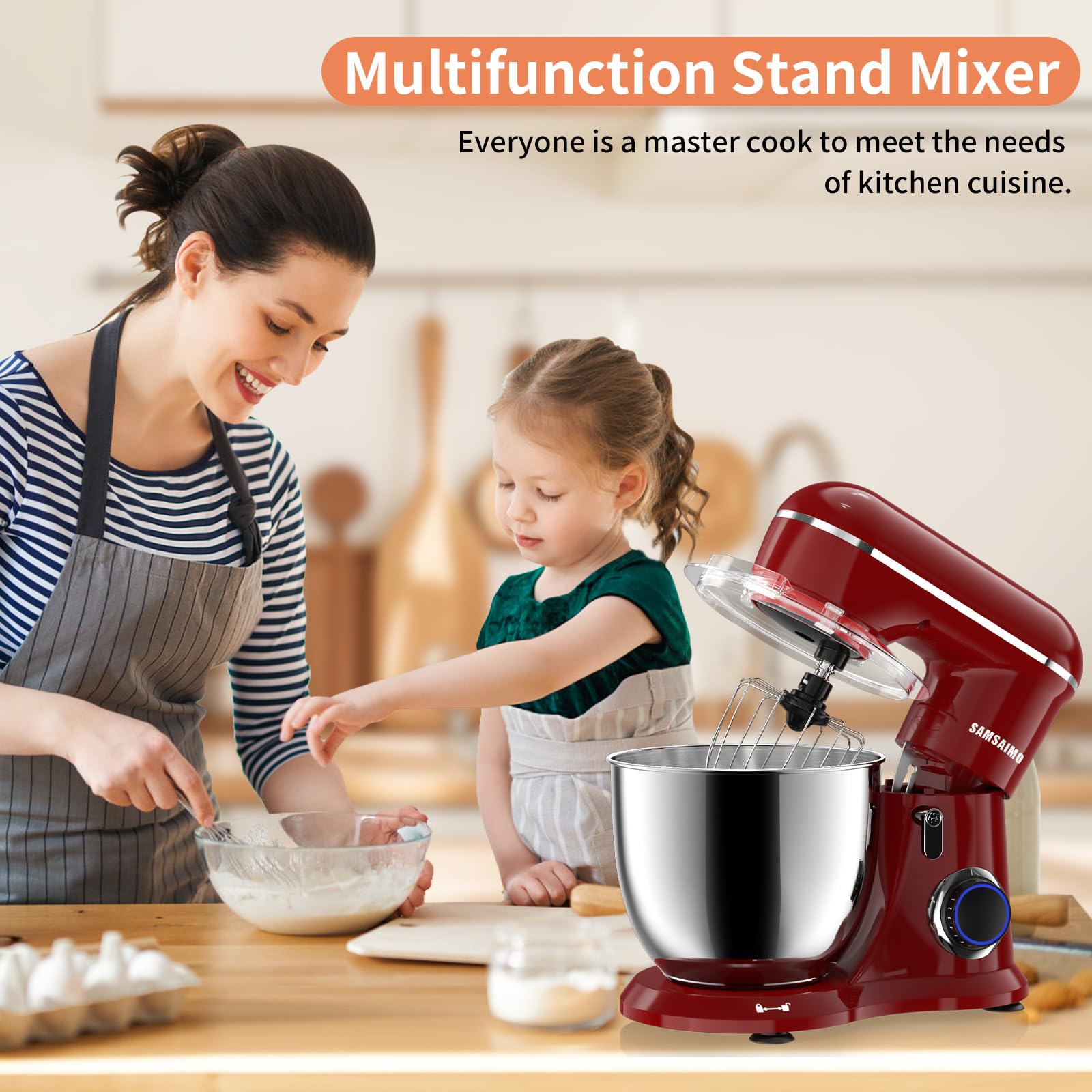 660W 10-Speed 3-in-1 Electric Stand Mixer with Pulse Button - Includes 6.5QT Stainless Steel Bowl, Dough Hook, Beater & Whisk - Perfect for Baking Cakes, Cookies, Bread & More - Empire Red Kitchen Mixer for Home Bakers