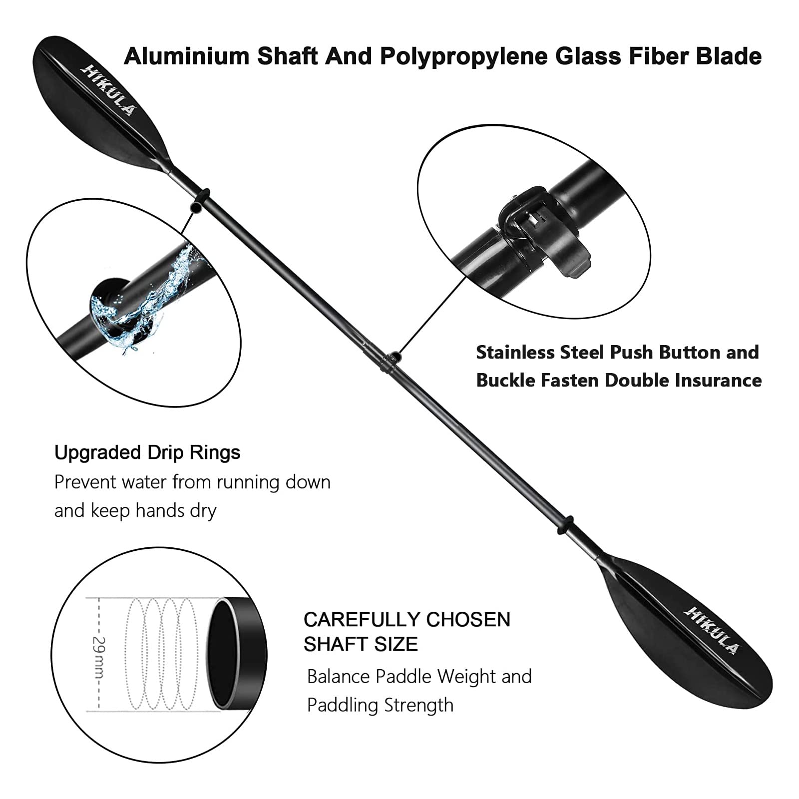 Premium 4-Piece Kayak Paddle - Lightweight Aluminum Shaft & Floating PP Blades (86.6in/220cm & 90.5in/230cm) - Ideal for Touring, Fishing & Recreational Kayaking
