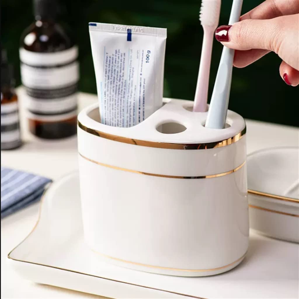 Nordic Ceramic Bathroom 5-Piece Set - Toothbrush Holder, Soap Dish, Tumbler & More for Modern Bathroom Organization | Perfect for Home, Apartment, Hotel Decor