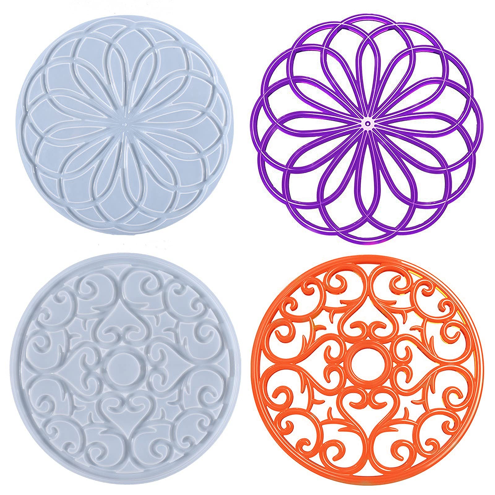 Premium 2-Piece Large Silicone Coaster Molds with 3D Mandala Flower Geode Design - DIY Epoxy Resin Casting Molds for Coasters, Trivets & Decorative Trays - Perfect for Home Decor, Gifts & Craft Projects