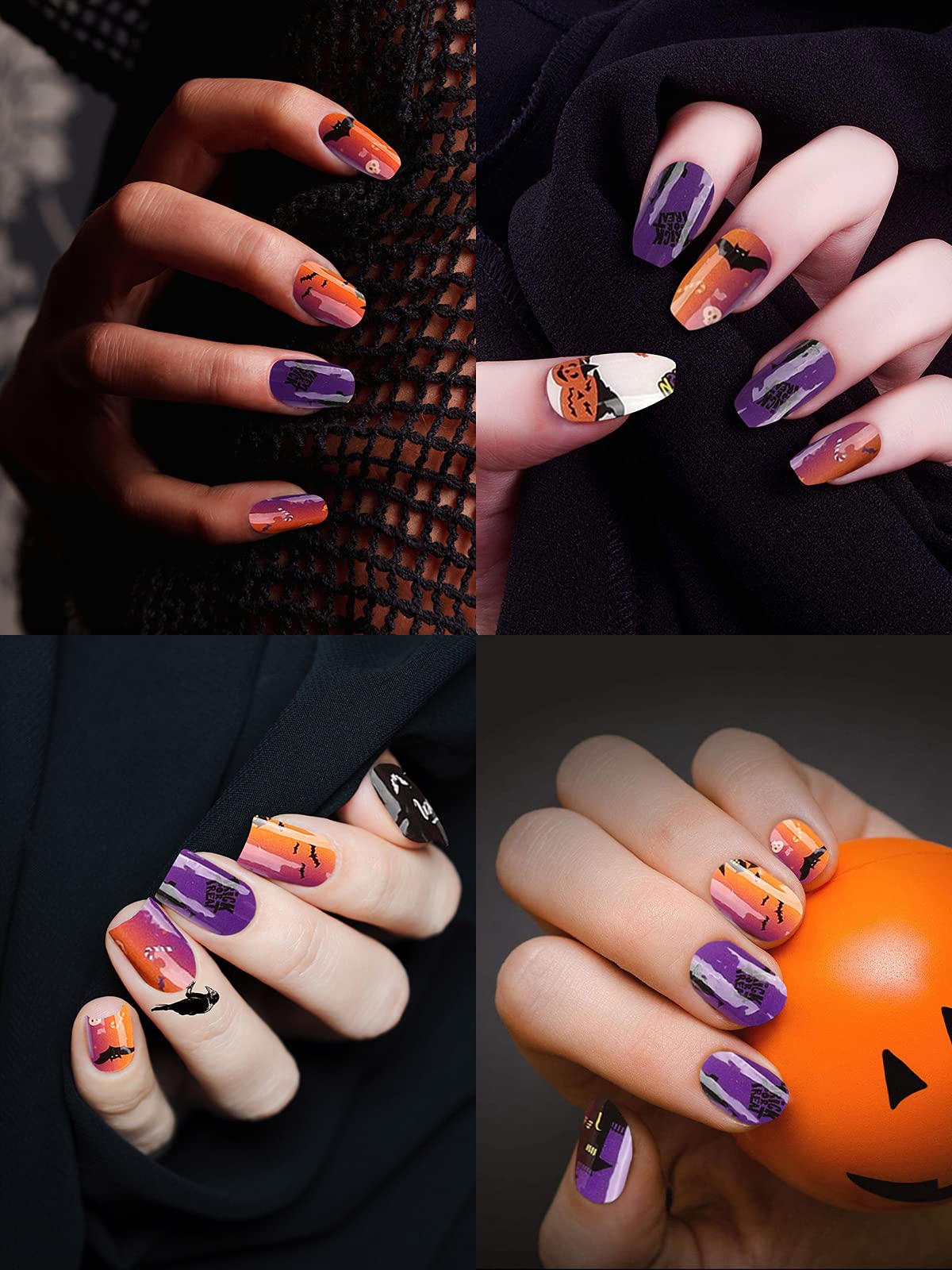 EBANKU Halloween Cured Gel Nail Wraps - 20PCS Pumpkin Skull Spider Ghost Nail Polish Stickers for Women & Girls, DIY Nail Art Gel Strips (UV/LED Lamp Required) - Perfect for Halloween Parties, Costume Events & Spooky Nail Designs