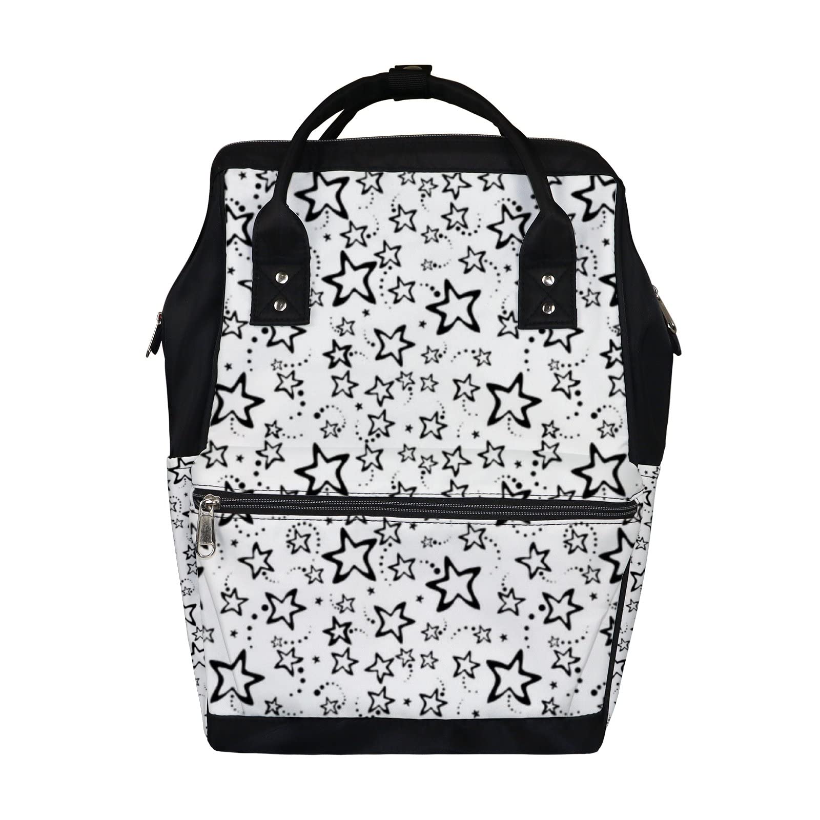 Vintage Black and White Stars Pattern Waterproof Diaper Backpack - Large Capacity Baby Nappy Changing Bag with Laptop Compartment for Travel | Durable & Stylish Unisex Diaper Bag for Parents | Perfect for Daycare, Outings, and Family Trips