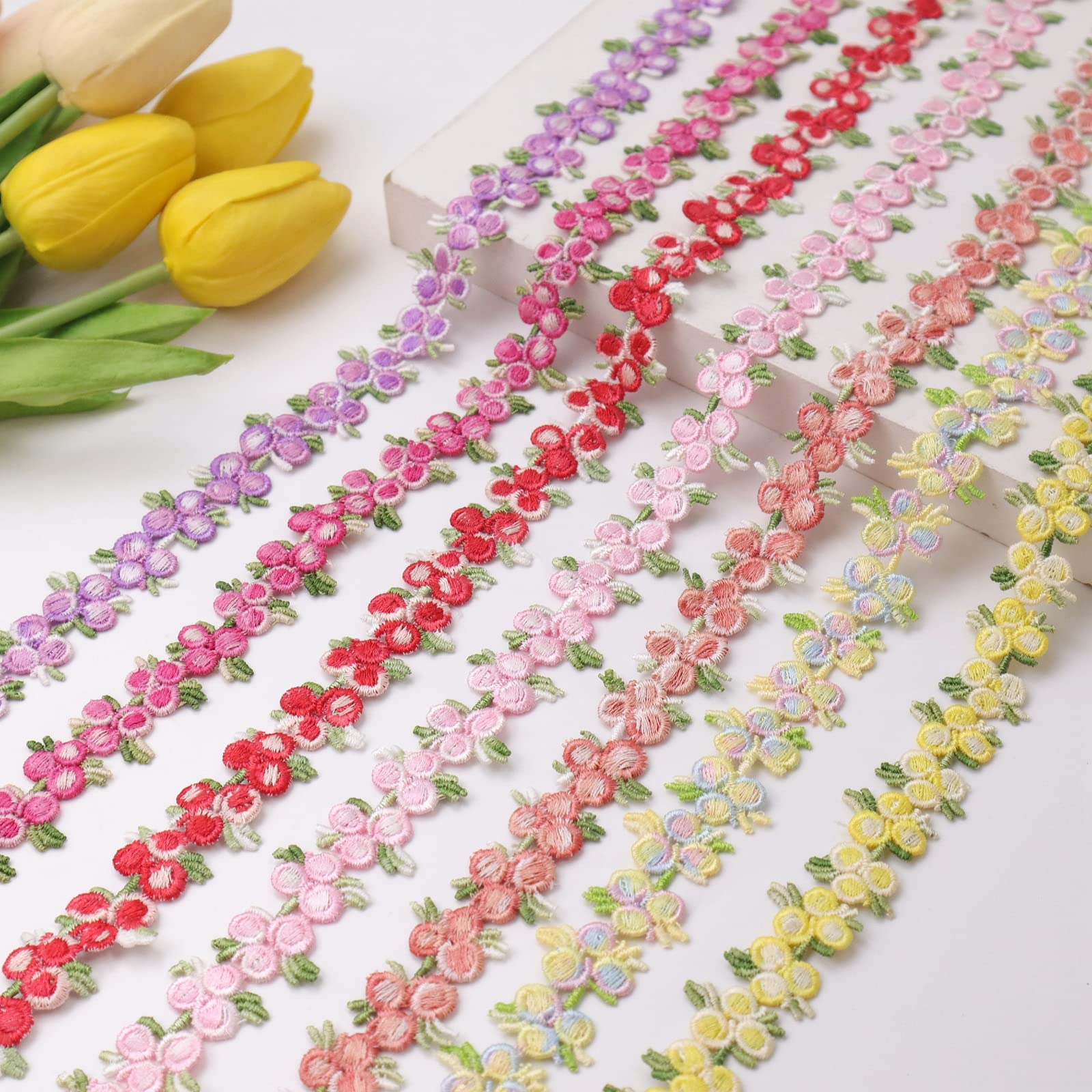10 Yards Floral Lace Ribbon Trim - Dark Pink Embroidery Lace for Sewing, Crafting, Wedding Dress & Home Decoration | Perfect for DIY Projects, Bridal Gowns, and Scrapbooking