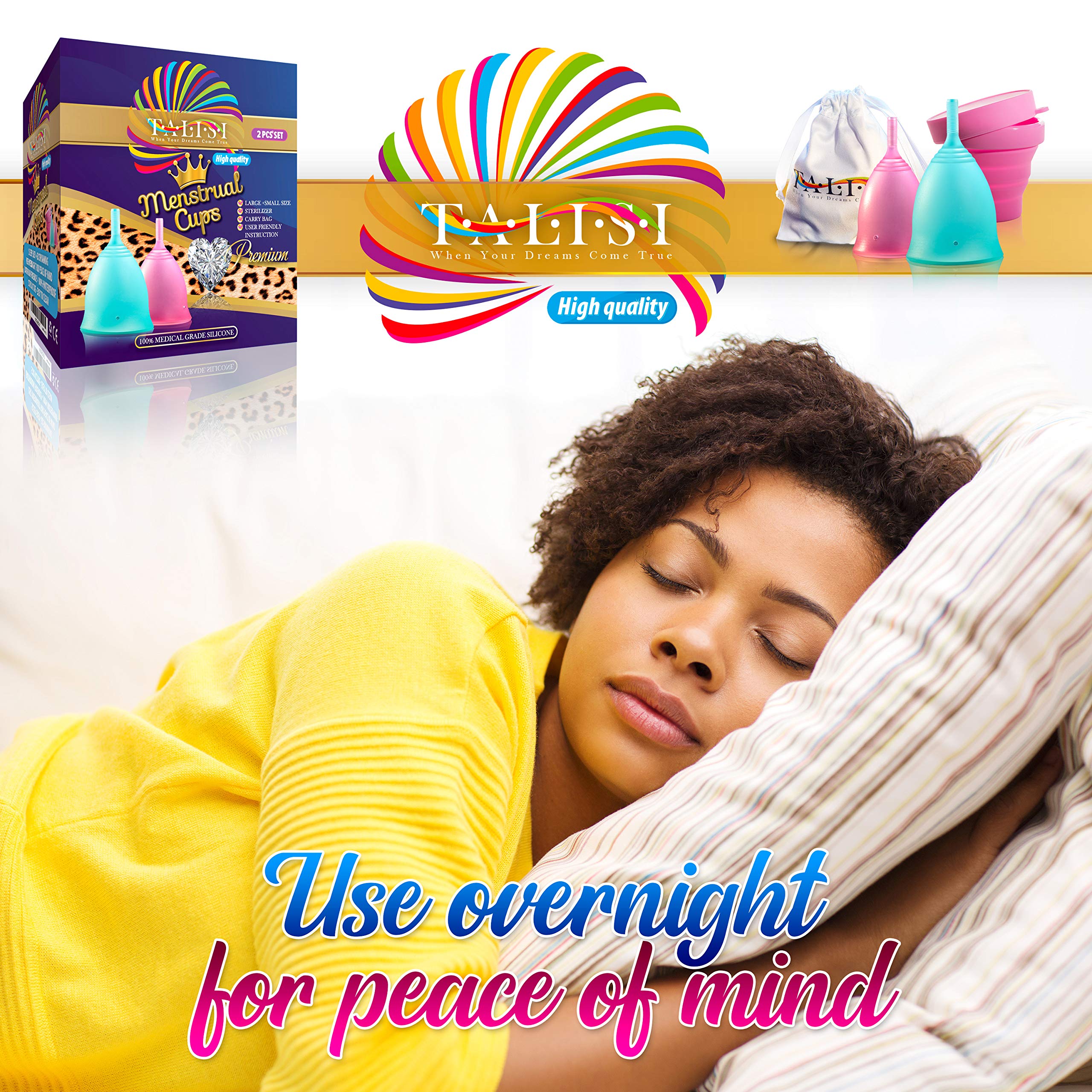 Talisi Reusable Menstrual Cups Set of 2 - Soft Flexible Period Cups for Women (Small & Large Size) | Includes Collapsible Sterilizer | Eco-Friendly Alternative to Tampons & Pads | Ideal for Regular & Heavy Flow | Perfect for Travel, Gym & Active Lifestyles