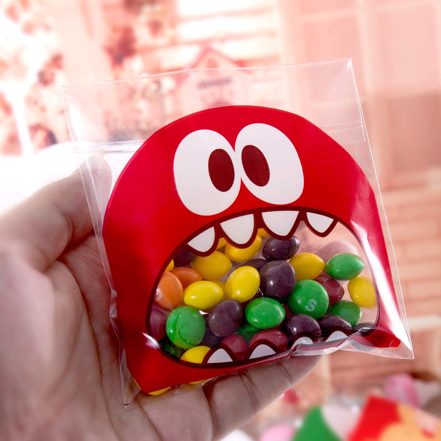 Chocozone 100-Pack Self-Adhesive Guddy Bags - Premium Party Favor Bags for Cookies, Chocolates & Gifts (Red) | Perfect for Birthday Parties, Baby Showers & Wedding Favors