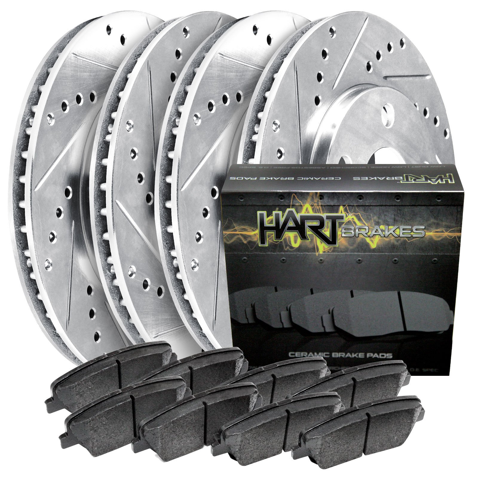 Hart Premium Ceramic Brake Pads & Rotors Kit - Front & Rear Brake Set for 2001-2007 Chrysler Town & Country, Dodge Caravan & Grand Caravan | Smooth Stopping Power for Highway & City Driving