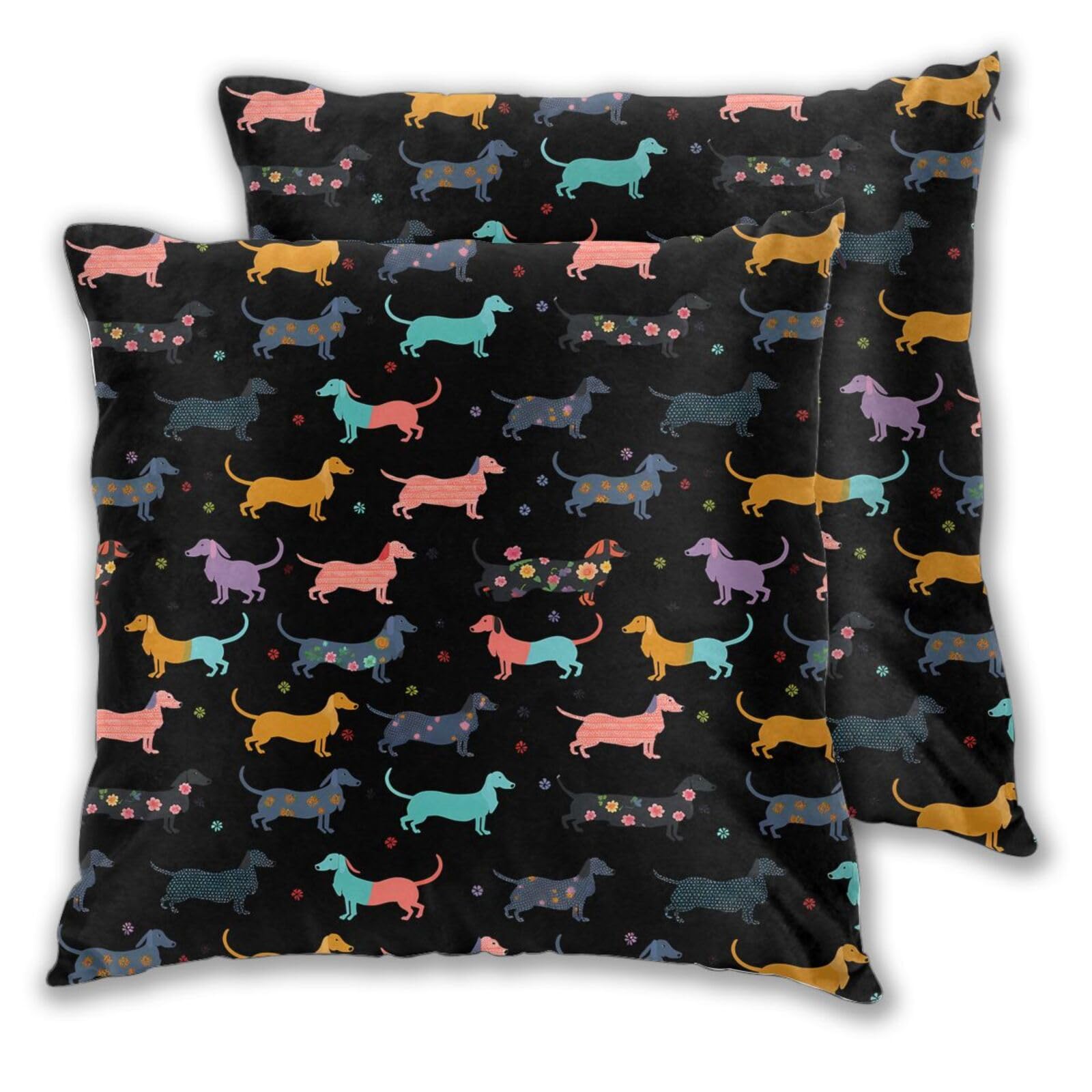Set of 2 Dachshund Dog with Bones Decorative Square Pillow Covers 20x20 Inches - Soft Home Decor for Living Room, Bedroom & Sofa