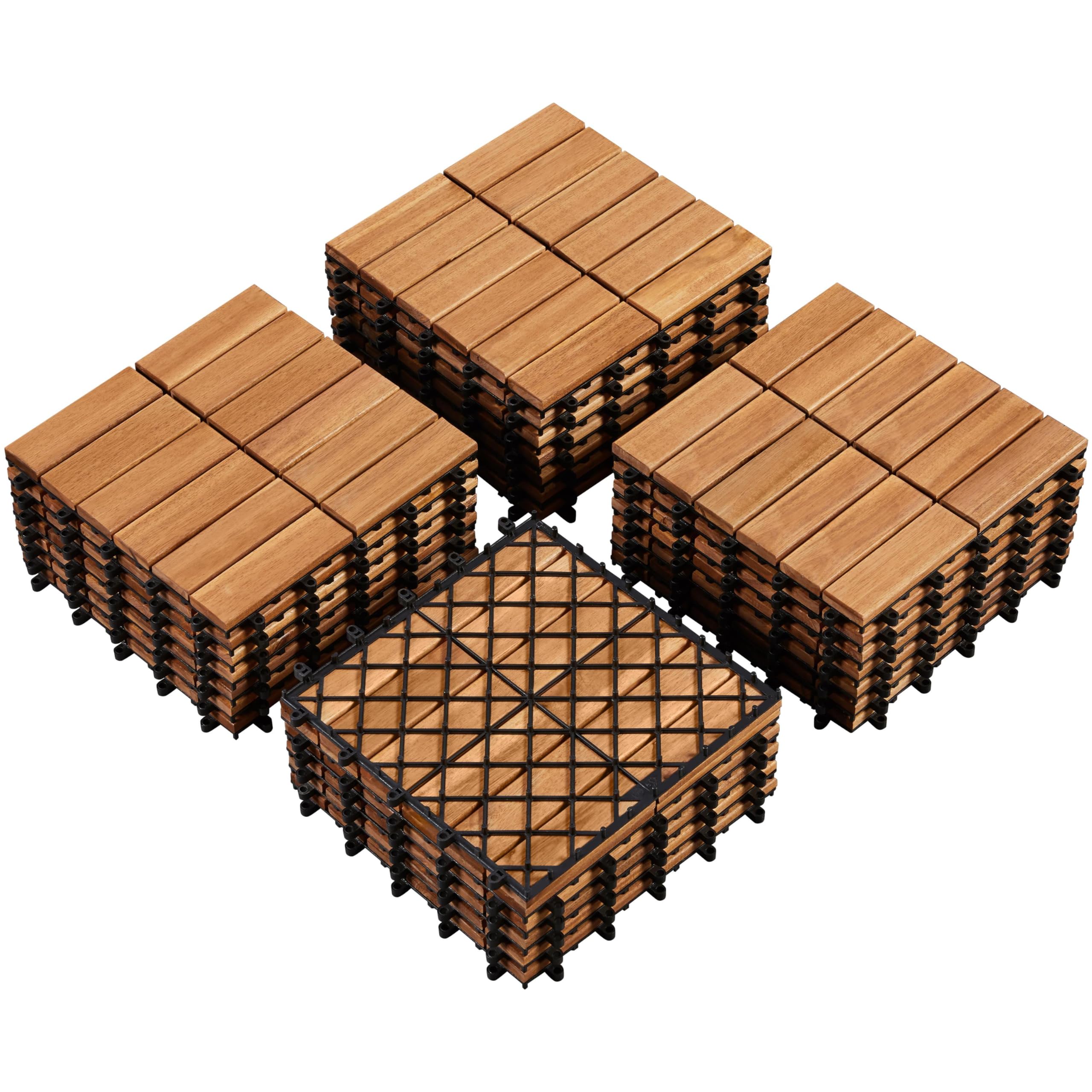 Yaheetech 27pcs Acacia Wood Interlocking Deck Tiles - Non-Slip Waterproof Flooring for Indoor & Outdoor Use - Weather-Resistant Patio Backyard Decor - Perfect for Balcony, Garden, Poolside & Decking Projects