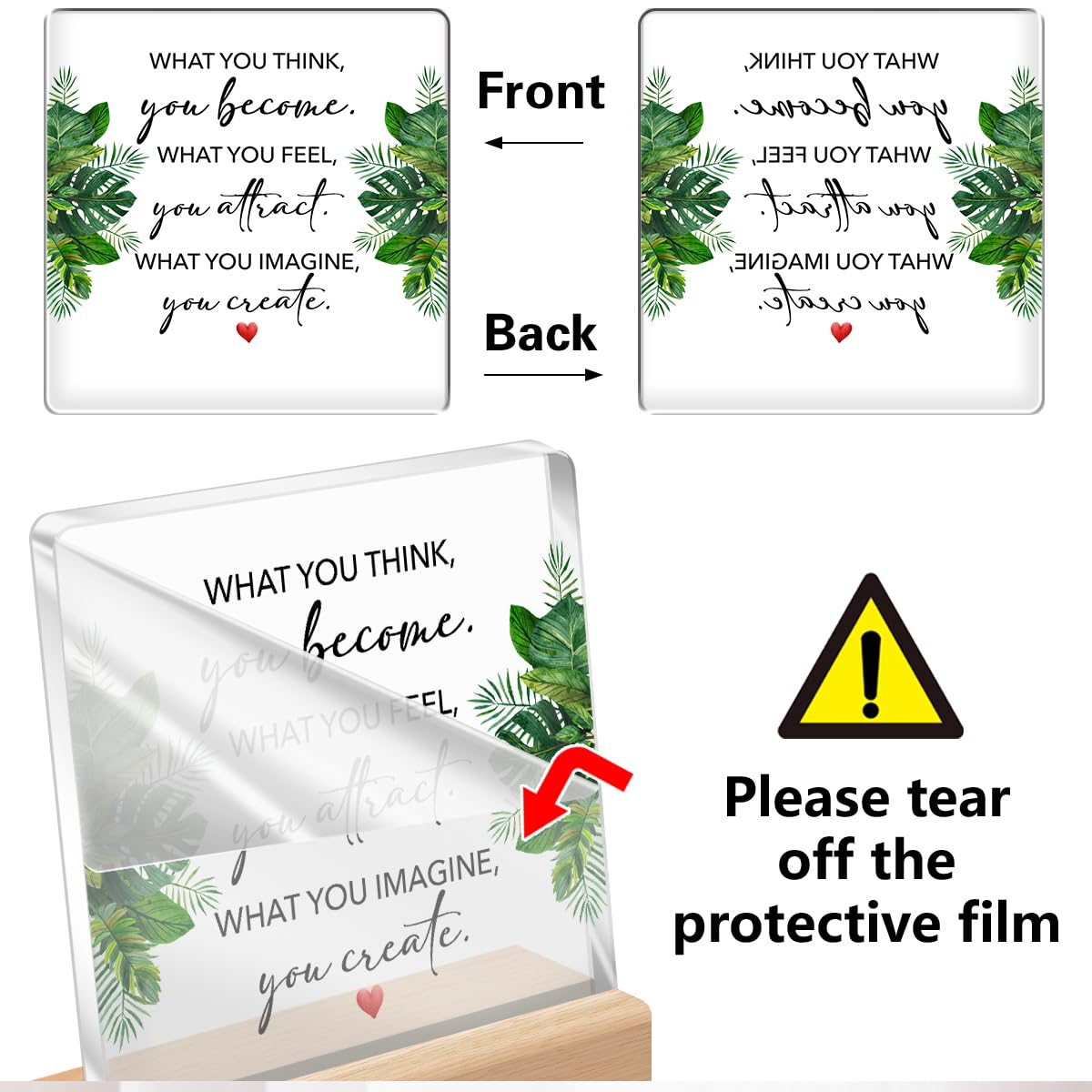 Little Reminders Acrylic Desk Sign - Motivational Office Decor with 'What You Think You Become' Quote - Inspirational Gift for Women, Friends & Coworkers - Perfect for Home Office, Work Desk & Study Room Decor