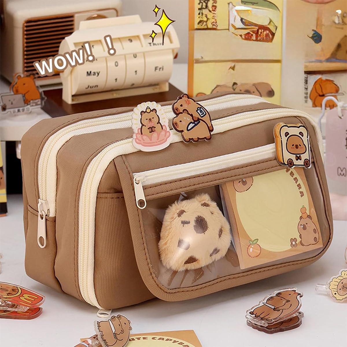 Capybara Pencil Case with 9 Compartments - Cute School Supplies for Students
