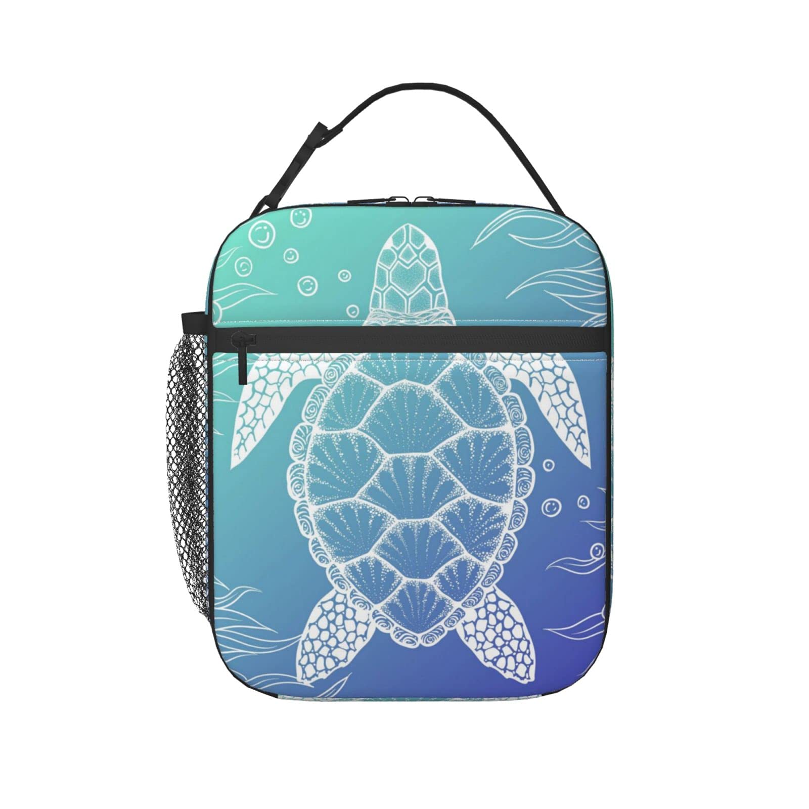 Insulated Lunch Box Tote Bag - Leakproof Cooler Lunch Bag for Office Work, School & Picnic | Blue Sea Turtle Print | Perfect for Meal Prep, Travel & Outdoor Activities