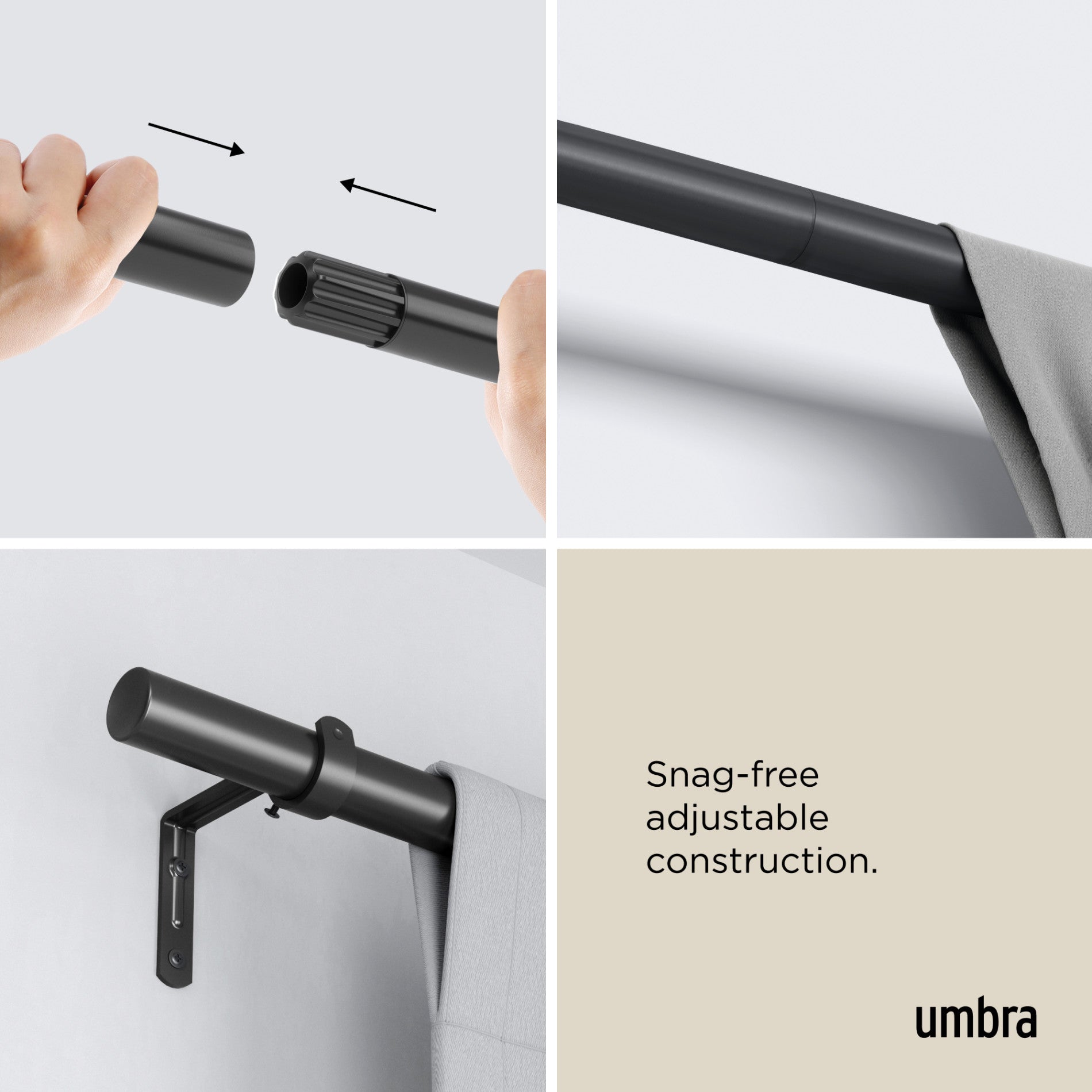 Zen Blackout Curtain Rod - Heavy Duty Adjustable Window Drapery Rod for Bedroom & Living Room - Perfect for Light Blocking & Privacy