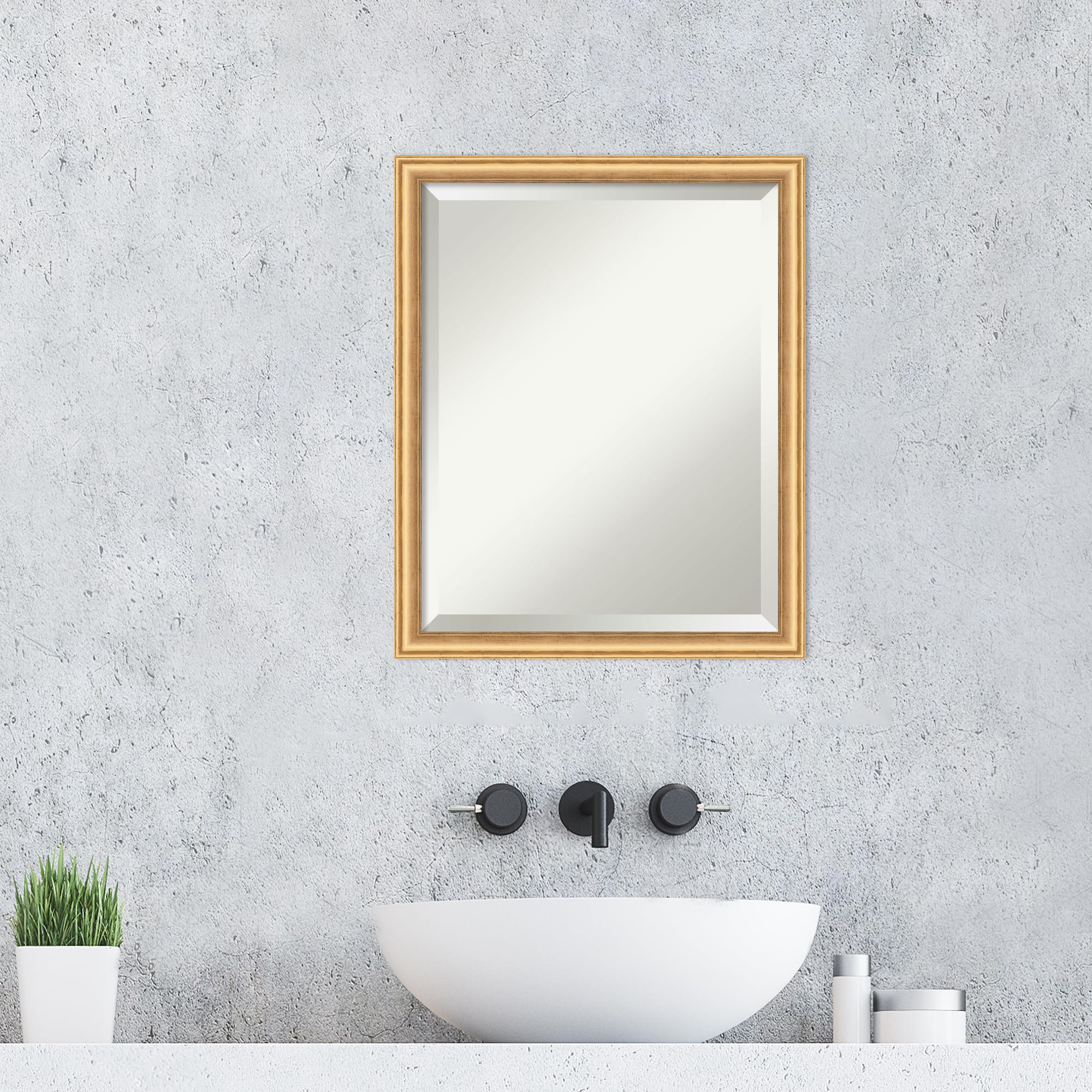 Amanti Art Gold Wall Mirror 22x18 Inches - Elegant Rectangular Bathroom & Living Room Decor with Wood Frame, Horizontal or Vertical Hanging - Perfect for Salon, Bedroom, Entryway & Bathroom Vanity - Beveled Edge Mirror from Wisconsin