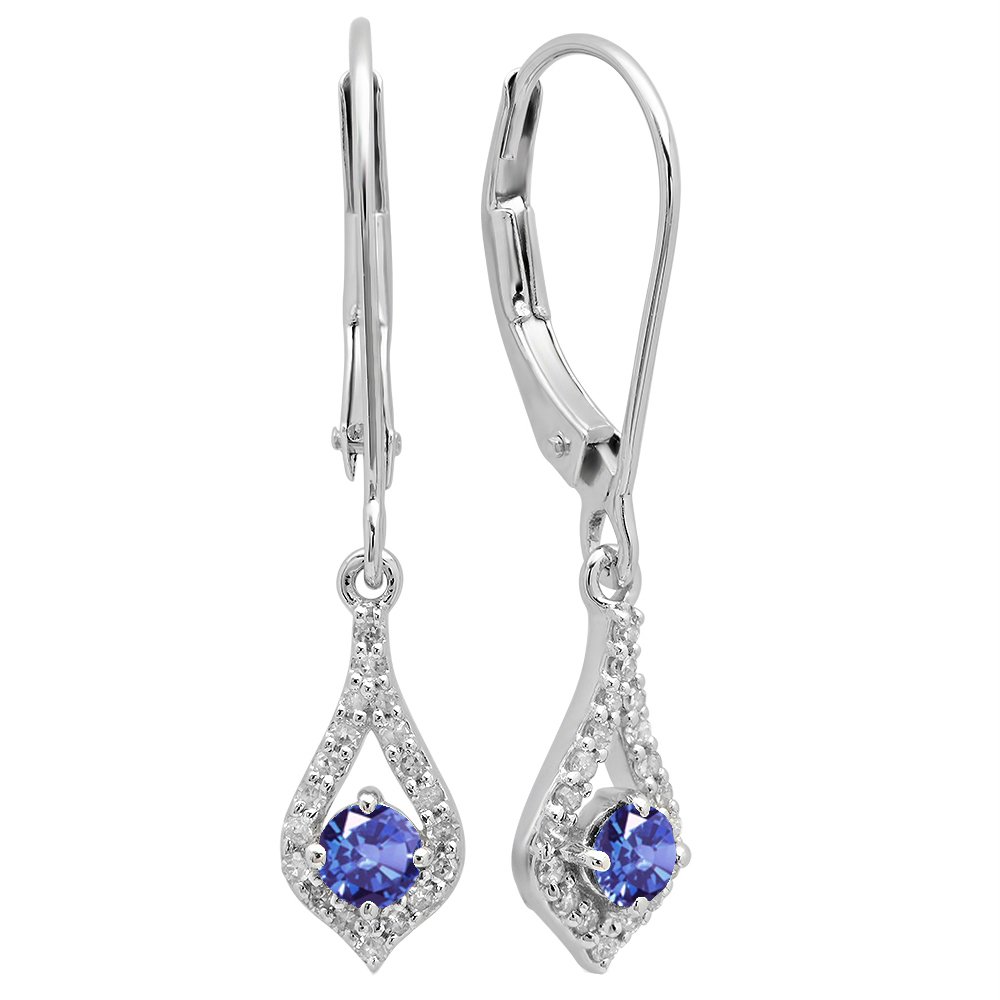 10K Solid White Gold Round Gemstone & Diamond Dangling Drop Earrings for Women – Elegant Dazzlingrock Collection | Perfect for Parties, Weddings & Special Occasions