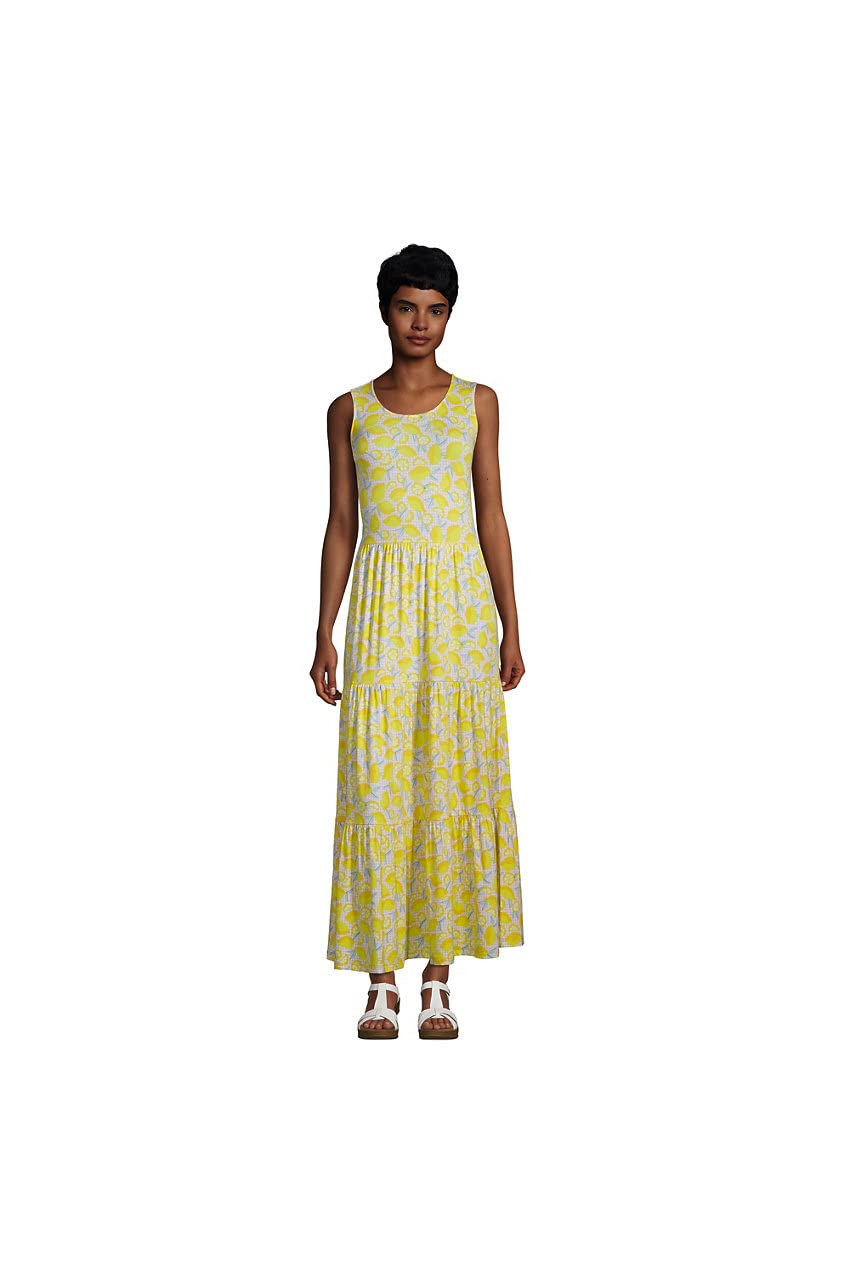 Lands' End Women's Tall Sleeveless Tiered Maxi Dress - Flowy Summer Beach Dress for Vacation, Wedding & Casual Wear