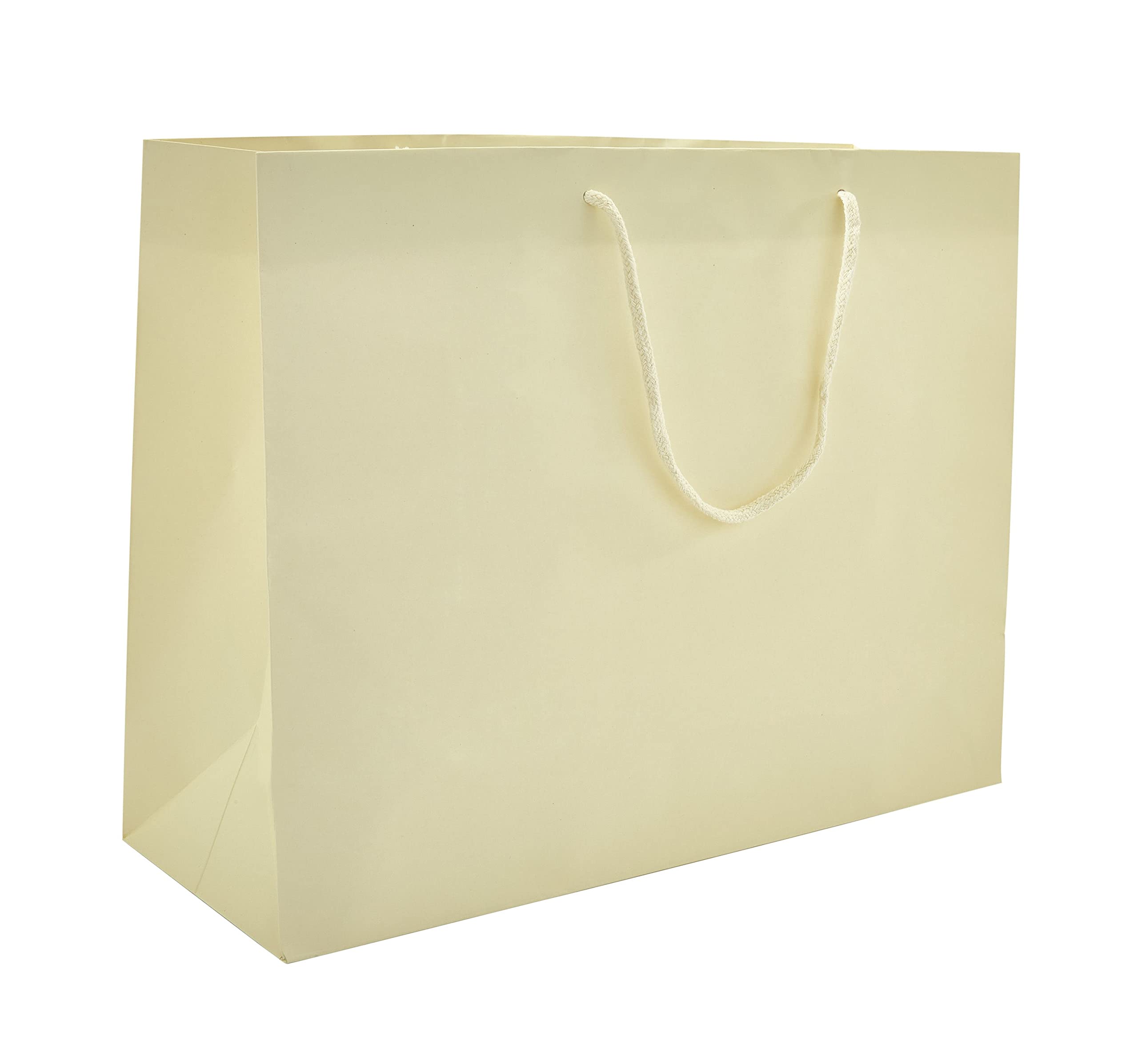 Eco-Friendly Ivory Matte Euro Tote Bags 16x6x12 Inches - Pack of 100 Reusable Paper Gift Bags for Retail Shopping, Wedding Favors & Party Giveaways