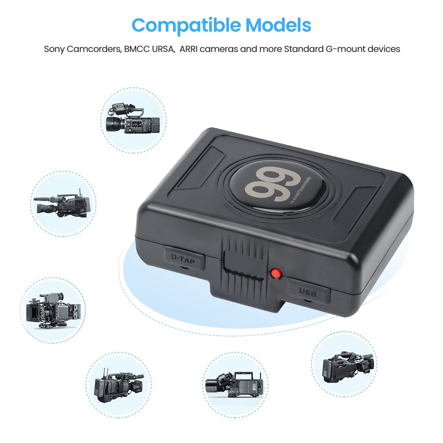 REYTRIC 99Wh (6875mAh) V-Mount Gold Battery with D-Tap Charger & Output Cable - Compatible with DSLR Cameras, Camcorders, LED Lights - Professional Power Solution for Filmmaking, Photography & Broadcast Equipment