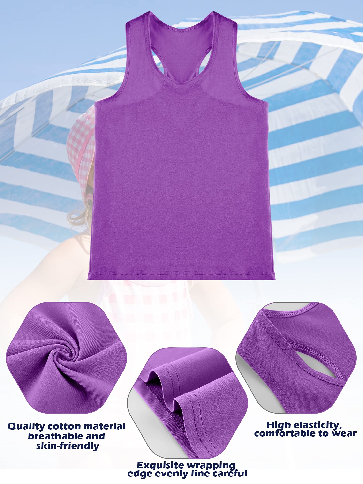 SATINIOR 4 Pack Girls Dance Tank Tops - Racerback Crop Tops Sleeveless Athletic Tops for Dance, Gymnastics, Yoga & Performance - Breathable Workout Clothes for Teens & Kids
