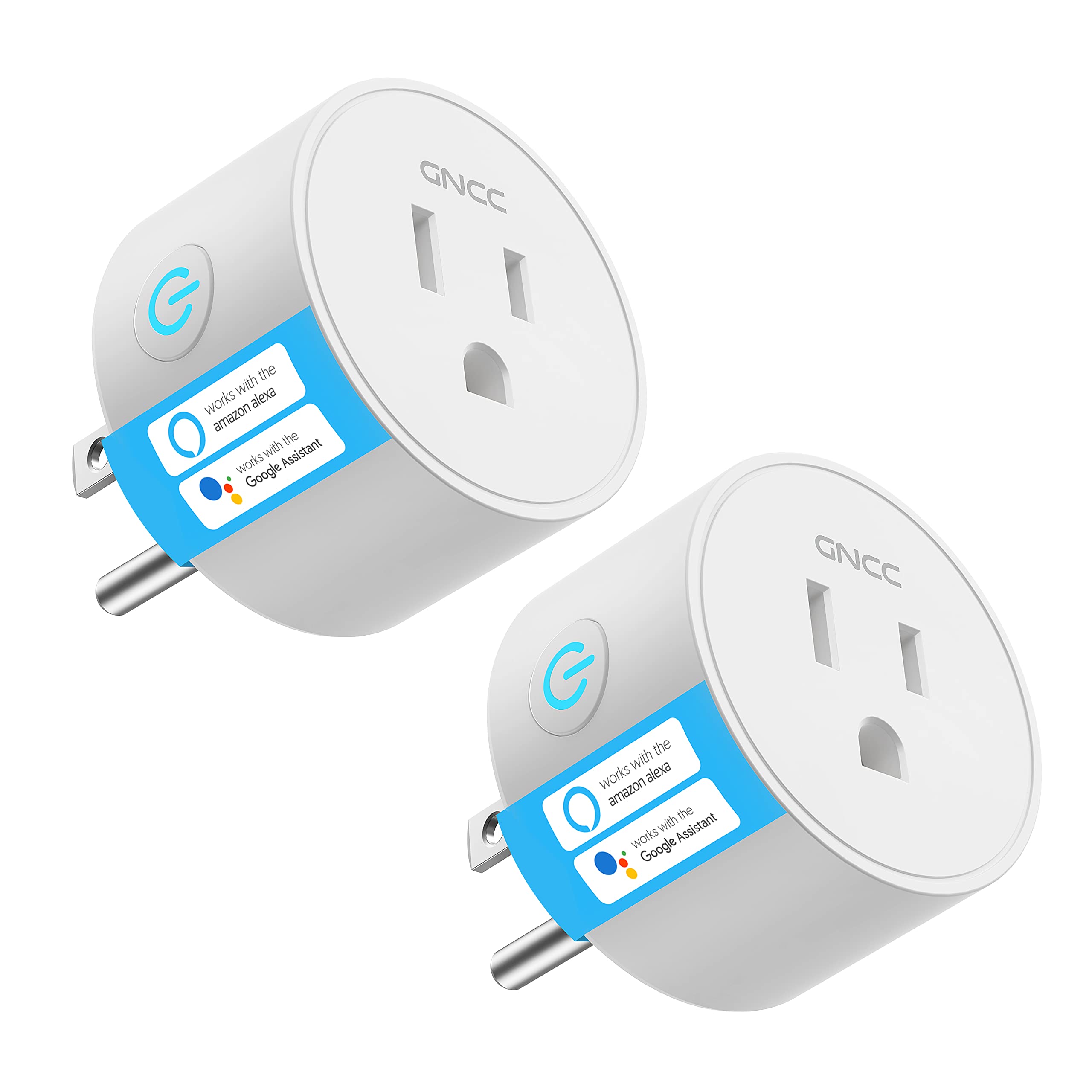 GNCC Smart Plug 2-Pack - Wi-Fi Outlet Works with Alexa & Google Home, Remote Control & Timer, No Hub Required, 2.4GHz WiFi (White) - Perfect for Home Automation & Energy Saving