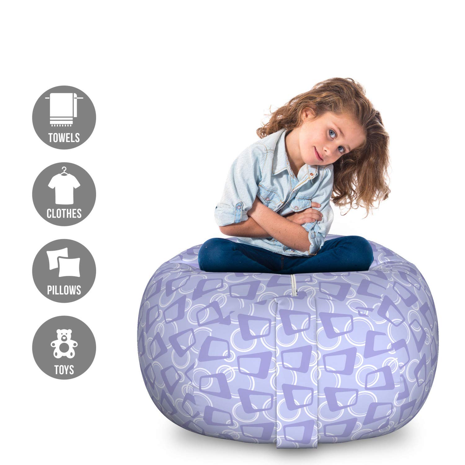 Ambesonne Modern Storage Toy Bag Chair - Large Washable Stuffed Animal Organizer with Irregular Geometric Silhouette Pattern in Ceil Blue Lavender | Perfect for Kids' Room, Playroom & Nursery Storage Solutions